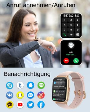 RUIMEN Smartwatch (1,69 Zoll, Android iOS), HD-Touch Smartwatch mit Telefonfunktion und Gesundheitsüberwachung