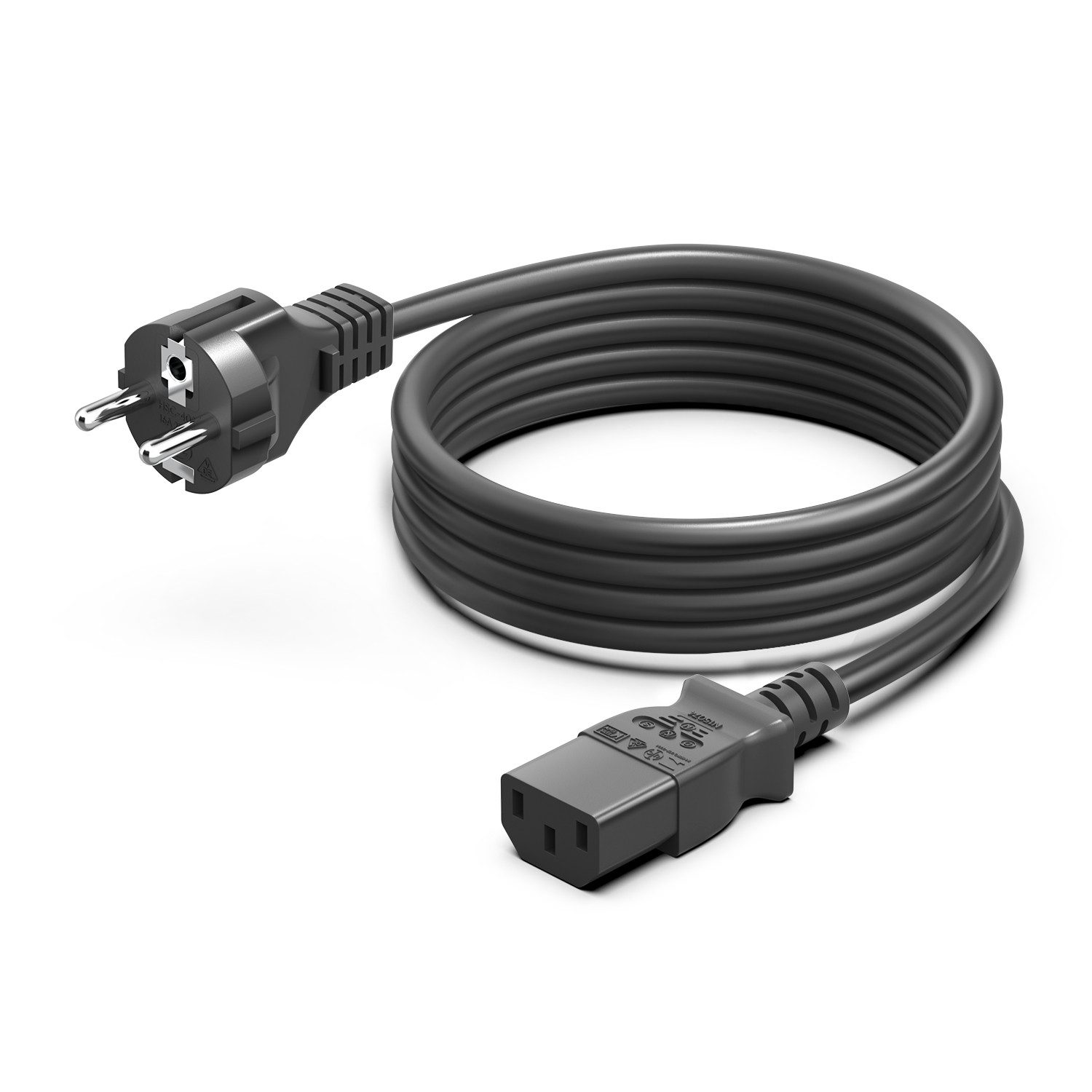 HKY 3-polig Kaltgerätekabel 2m 250V 16A für PC Monitor Drucker TV PS4 Netzkabel, Schutzkontaktstecker Typ F auf C13 Buchse für Beamer Scanner Netzteil