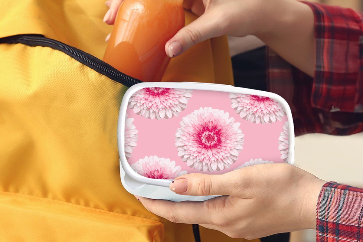 MuchoWow Lunchbox Mädchen - Brotdose, Erwachsene, (2-tlg), und für Blume Kinder - - für weiß Rosa Mädchen Kinder, Kinder Brotbox Jungs Kunststoff, Mädchen - - Muster und 