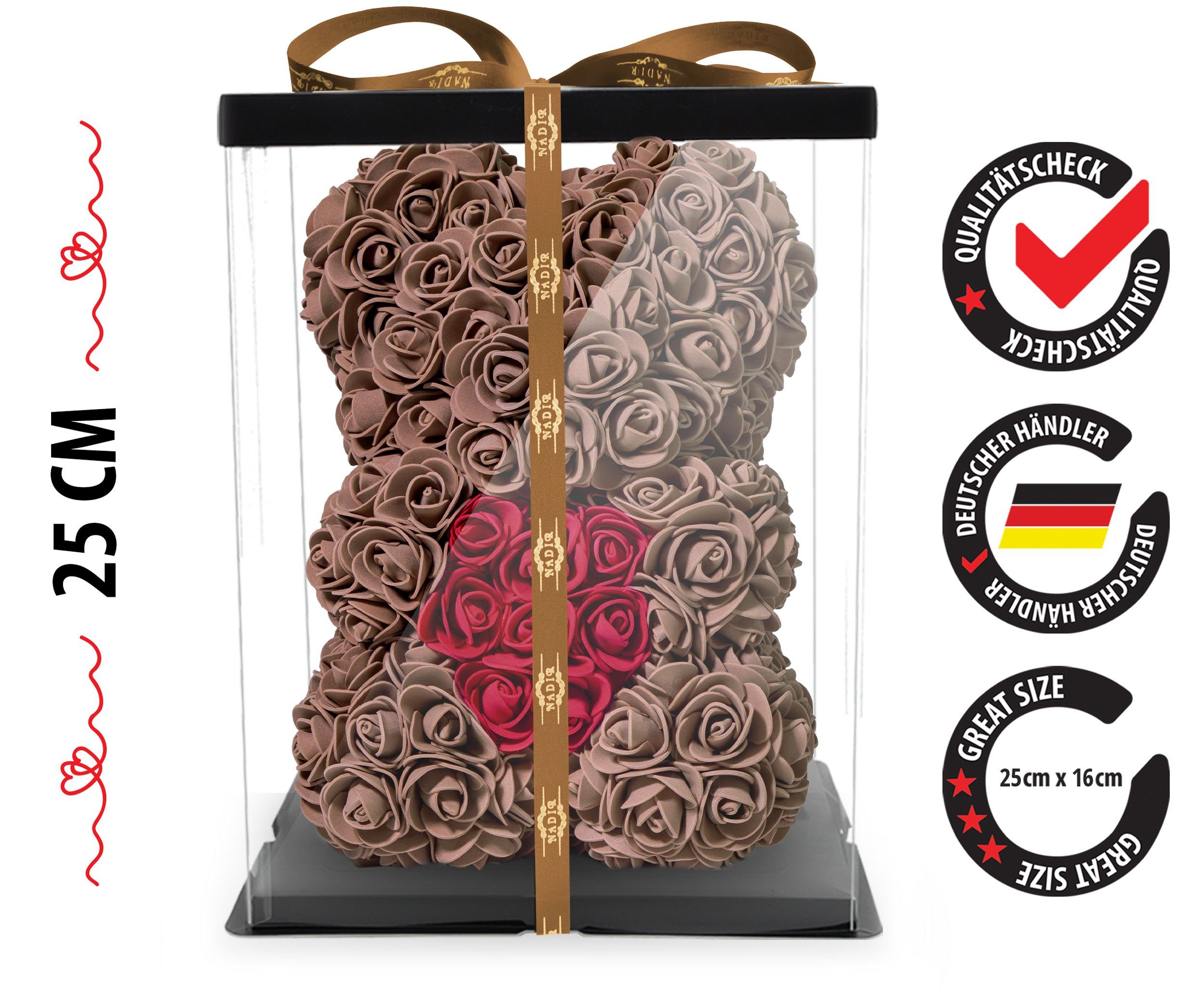 Kunstblume Rosenbär mit Herz Geschenk für günstig online kaufen