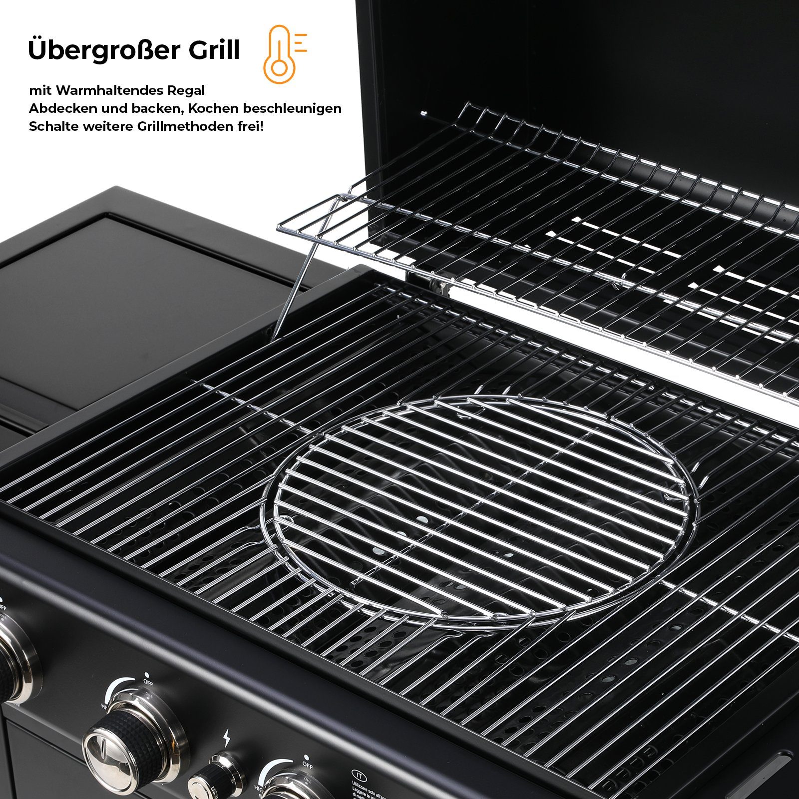 Femor Gasgrill, 4+1 Brenner Gasgrill aus Edelstahl mit Seitenkochfeld mit Thermometer