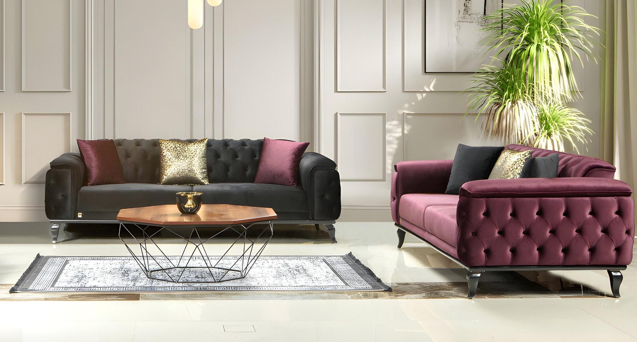 Xlmoebel Polstergarnitur XLMOEBEL Wohnlandschaft Sofa in Lila mit verstellbaren Rückenlehnen, (Couchgarnitur, 2-tlg., 2x 3-Sitzer), Made in Europa