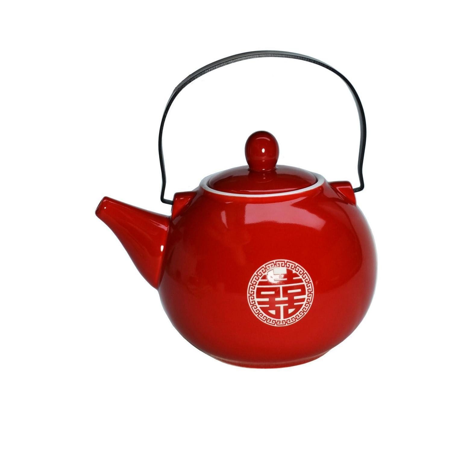 LuxusKollektion Teekanne Teekanne Rot Porzellan 800ml Double Happy