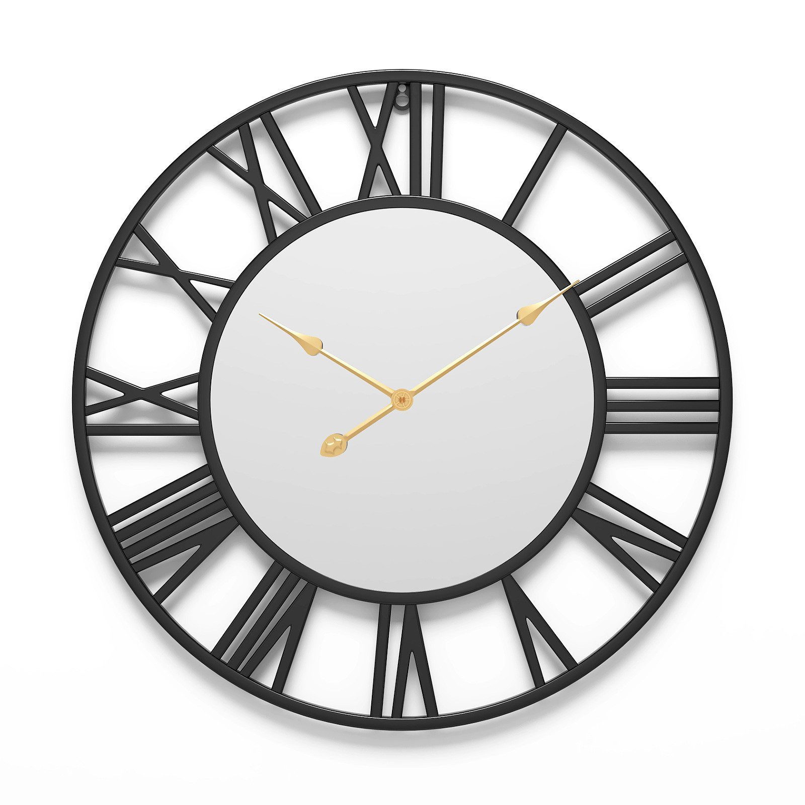 ZEUOPQ Wanduhr Wanduhr Spiegel 40cm Metall-Spiegel-Wanduhr, Retro Silent Wall Clock (mit schwarzem Rahmen und schwarzen Zeigern, batteriebetrieben leise)