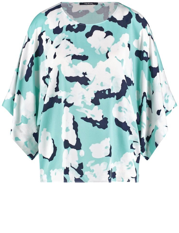 Kurzarmbluse – Bluse mit All-Over-Print und Fledermausärmeln