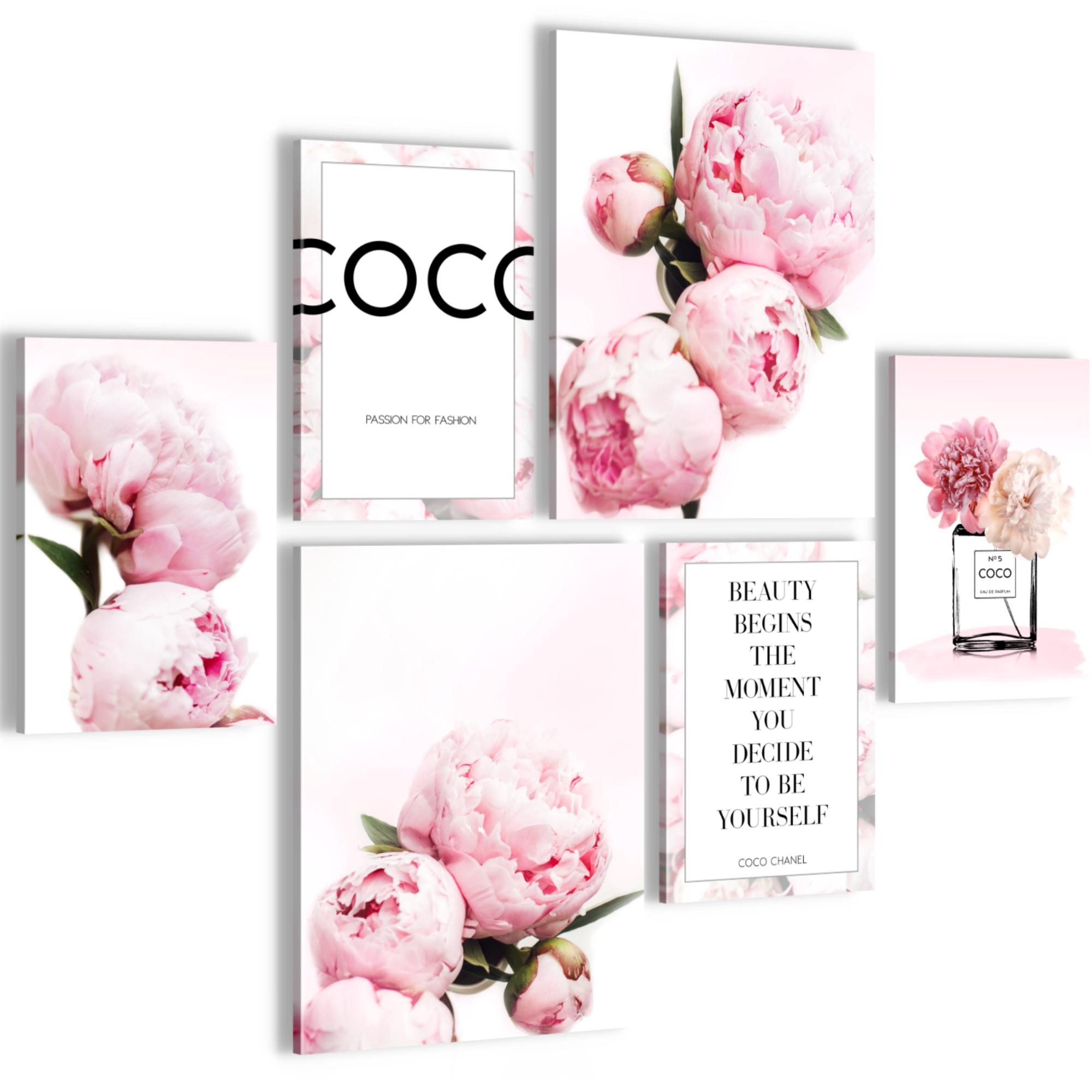 Novart Wandbild Blumen Pfingstrosen Coco AUFHÄNGFERTIG Modern Mädchenzimmer Teenager, 102L x 84B cm