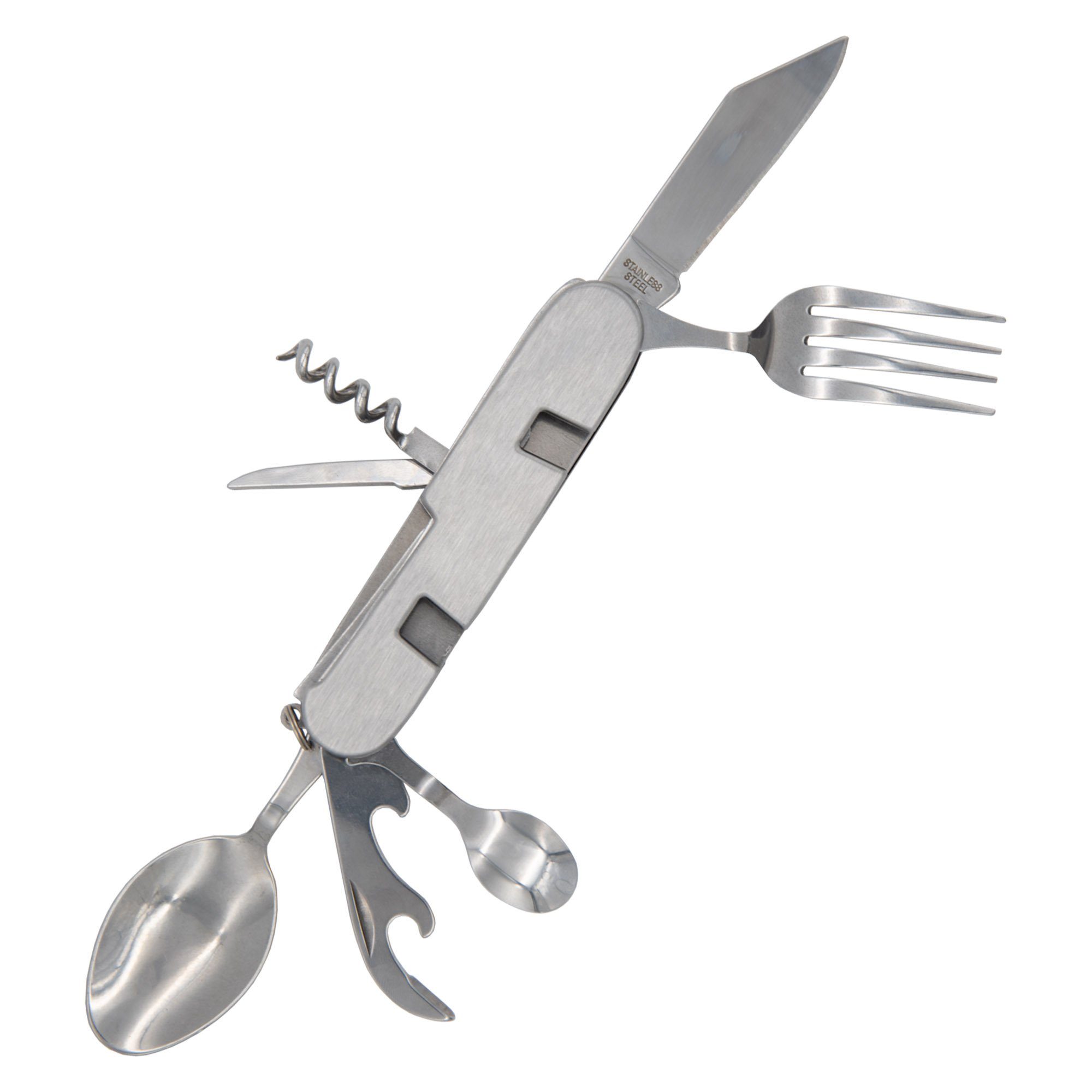 TSB Werk Besteck-Set Campingbesteck Camping Outdoor Essbesteck 7 in 1 (7-tlg), Feldbesteck, Survival, Klappbesteck