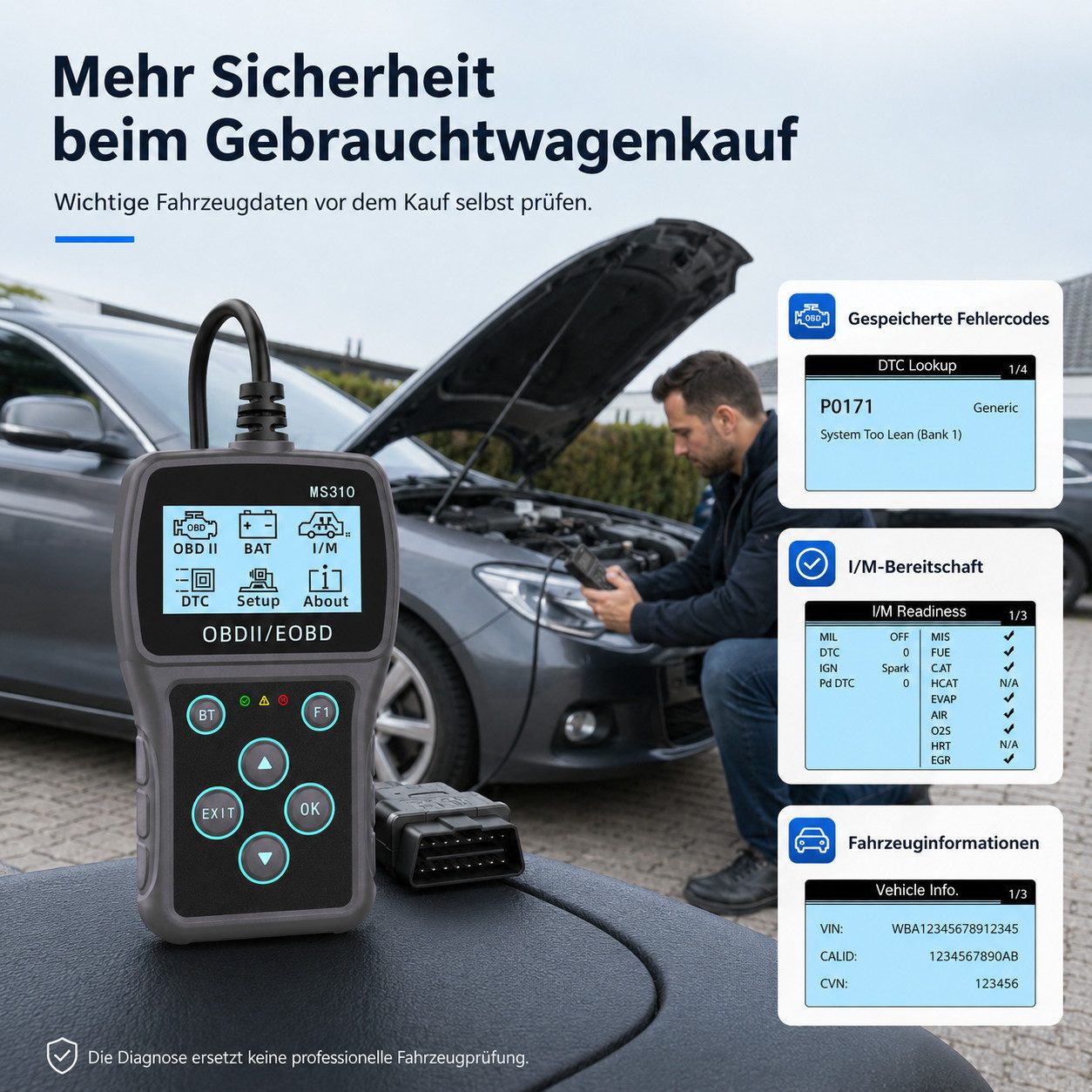 Tekoo OBD2-Diagnosegerät OBD2 Diagnosegerät mit Bluetooth & App - KFZ Fehlercodes auslesen, Einzelartikel, Einzelgerät inkl. Zubehör, Echtzeit-Datenfluss; OTA-Updates; Batterietestfunktion; 10 OBD-II Modi