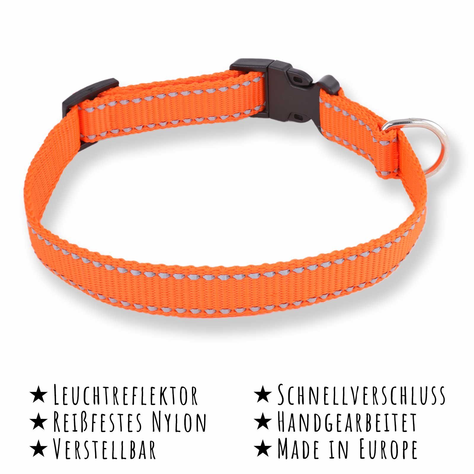 Monkimau Hunde-Halsband Hundehalsband aus Nylon orange reflektierend, Nylon, reflektierend