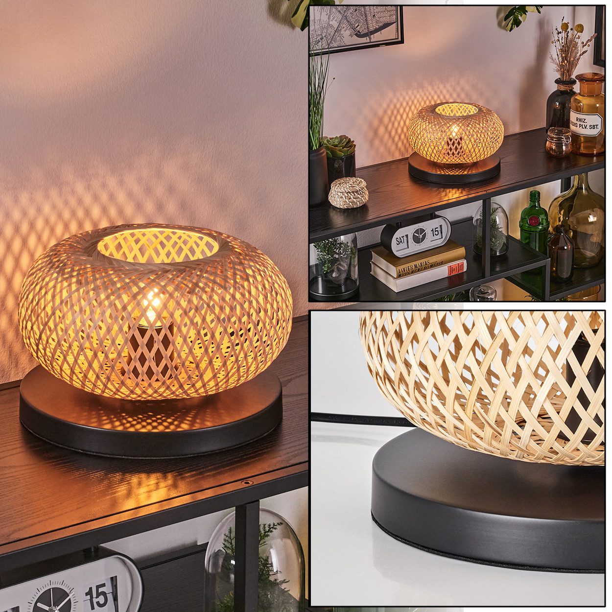 hofstein Tischleuchte Tischlampe aus Metall/Bambus in Schwarz/Natur, ohne L günstig online kaufen