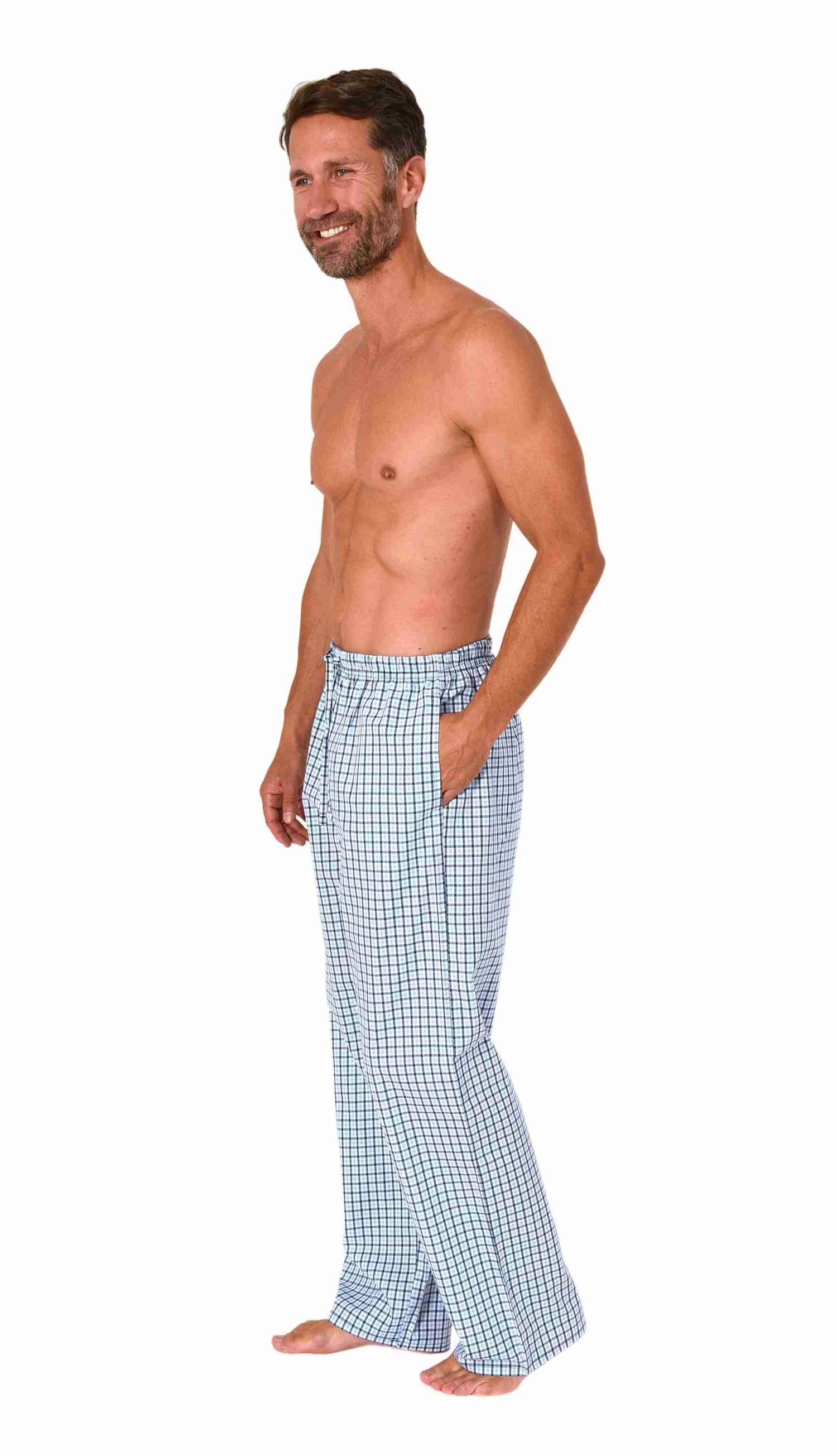 Normann Pyjama Herren Schlafanzug Hose lang kariert aus Baumwolle günstig online kaufen