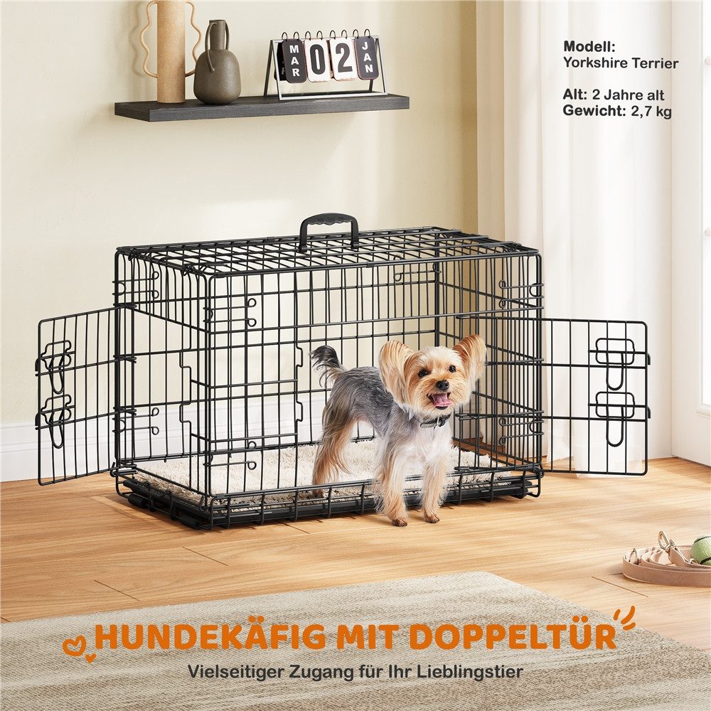 Yaheetech Tiertransportbox Hundebox mit Ausziehbaren Bodenwanne & Griff & 2 Türen, Tiertransportbox 76 cm × 45 cm × 51 cm