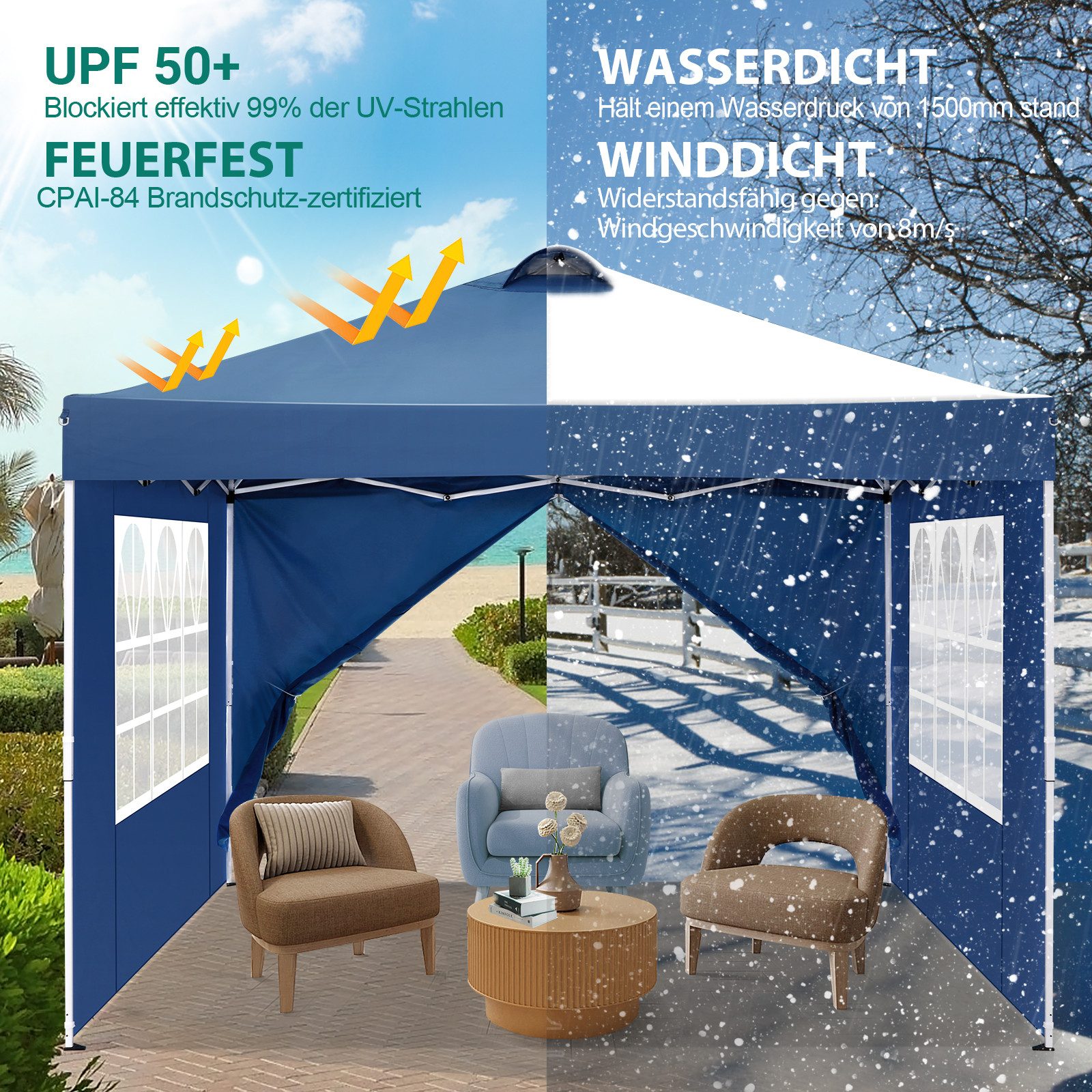 LUCKZON Pavillon 3x3m, mit Belüftung, wasserdicht, günstig online kaufen