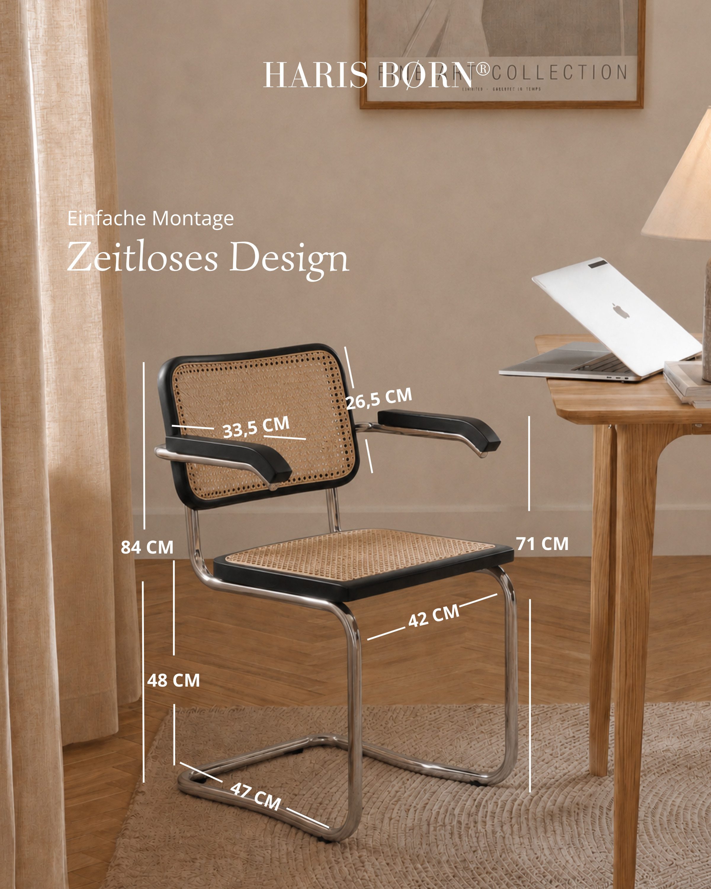 Haris Børn Freischwinger Wiener Geflecht - Handgefertigt in Italien - Premium Schwingstuhl (Set, 2 St), Hochwertige Freischwinger Stühle - Rattanstühle fürs Esszimmer
