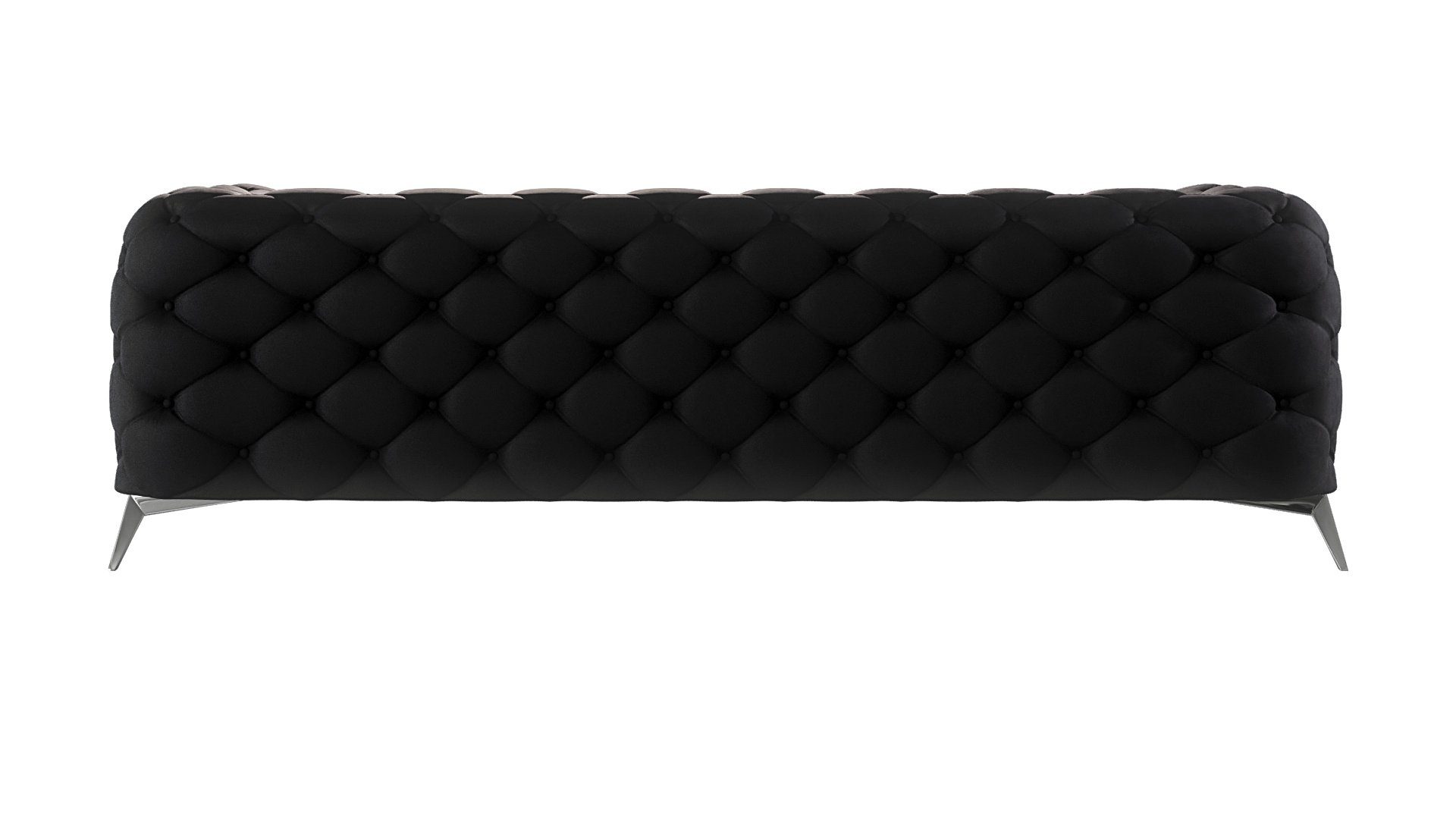 Sofa Metall Schwarz Kalina Füßen, mit Wellenfederung Chesterfield Möbel Silber 3-Sitzer mit S-Style