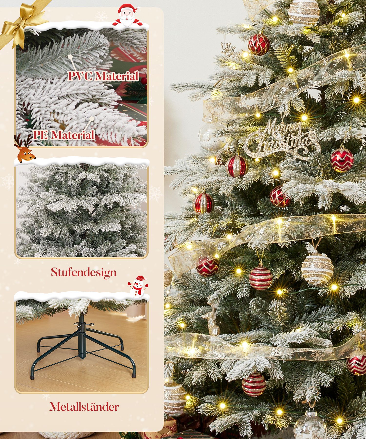 Yorbay Künstlicher Weihnachtsbaum Künstlicher Christbaum, mit Schnee, Metallständer – Bild 3 von 5