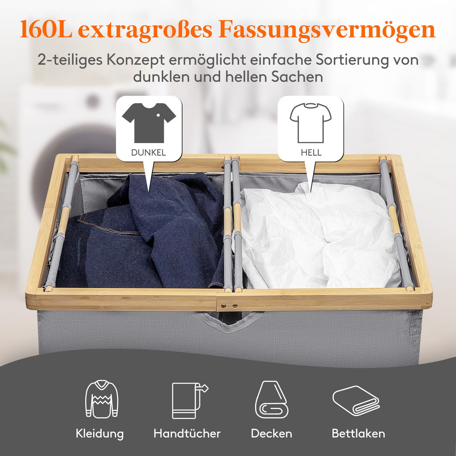 Lifewit Wäschebox Bambus Wäschekorb mit Deckel, günstig online kaufen