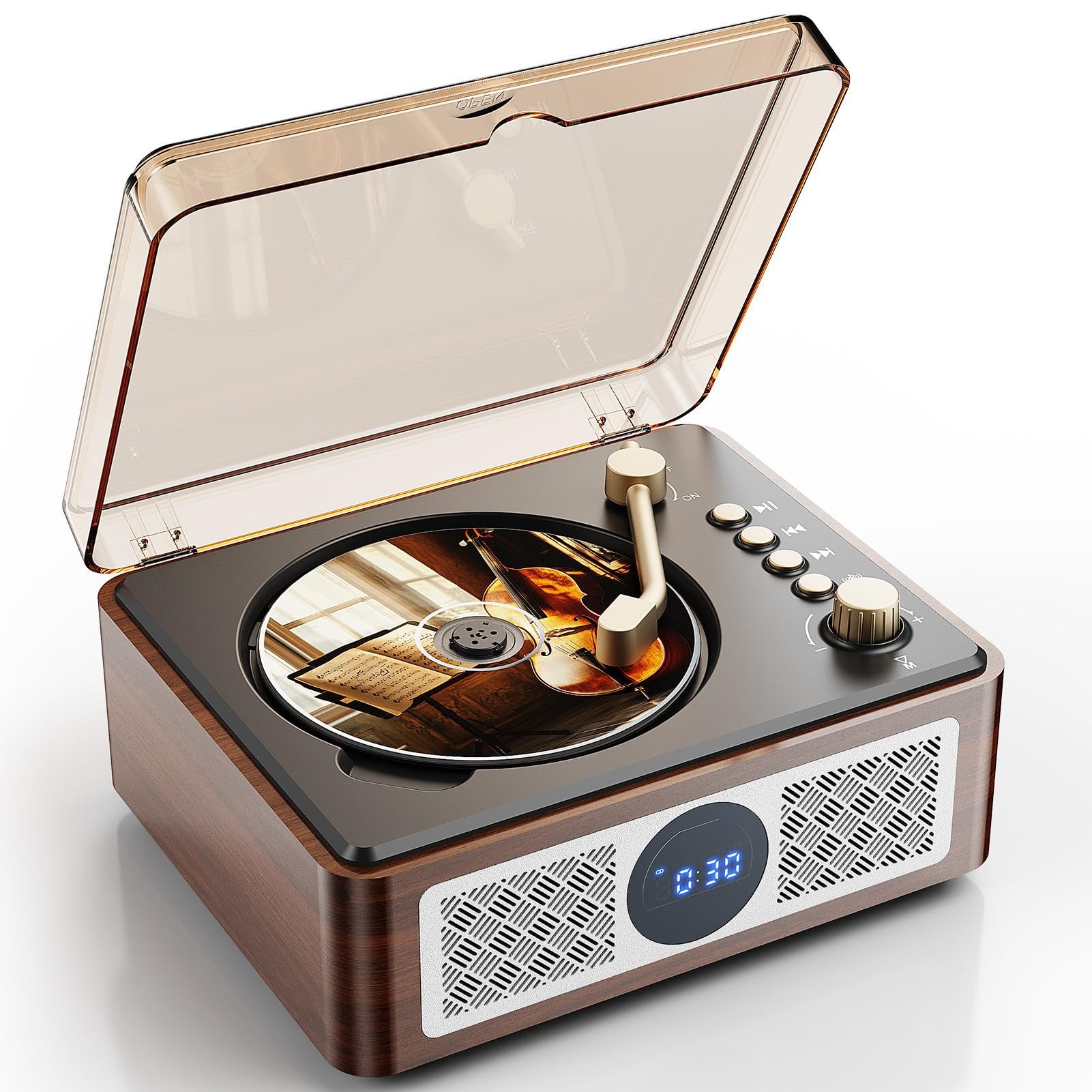 AIBISTAR Retro CD-Player mit Bluetooth, Radio & USB – Stereo, 5m Fernbedienung CD-Player (FM/USB/AUX,Plattenspieler-Design – nostalgischer Charme)