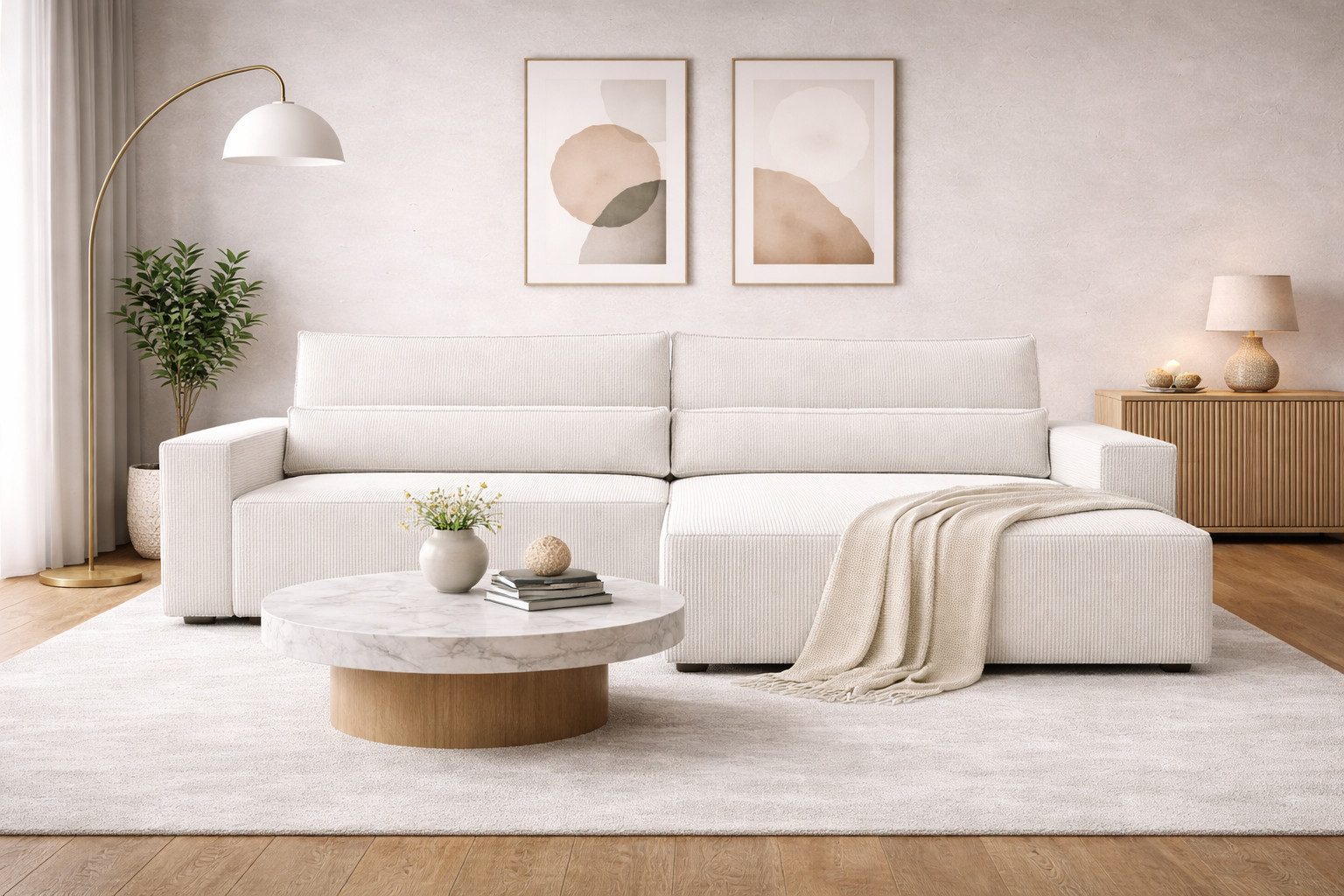 MOEBLO Ecksofa aus Cord DENVER L, Ottomane beidseitig montierbar Couch Cord für Wohnzimmer Schlafsofa Sofagarnitur Sofa Eckcouch L-Form Cordstoff - 290x85x200cm, mit Schlaffunktion und Bettkasten