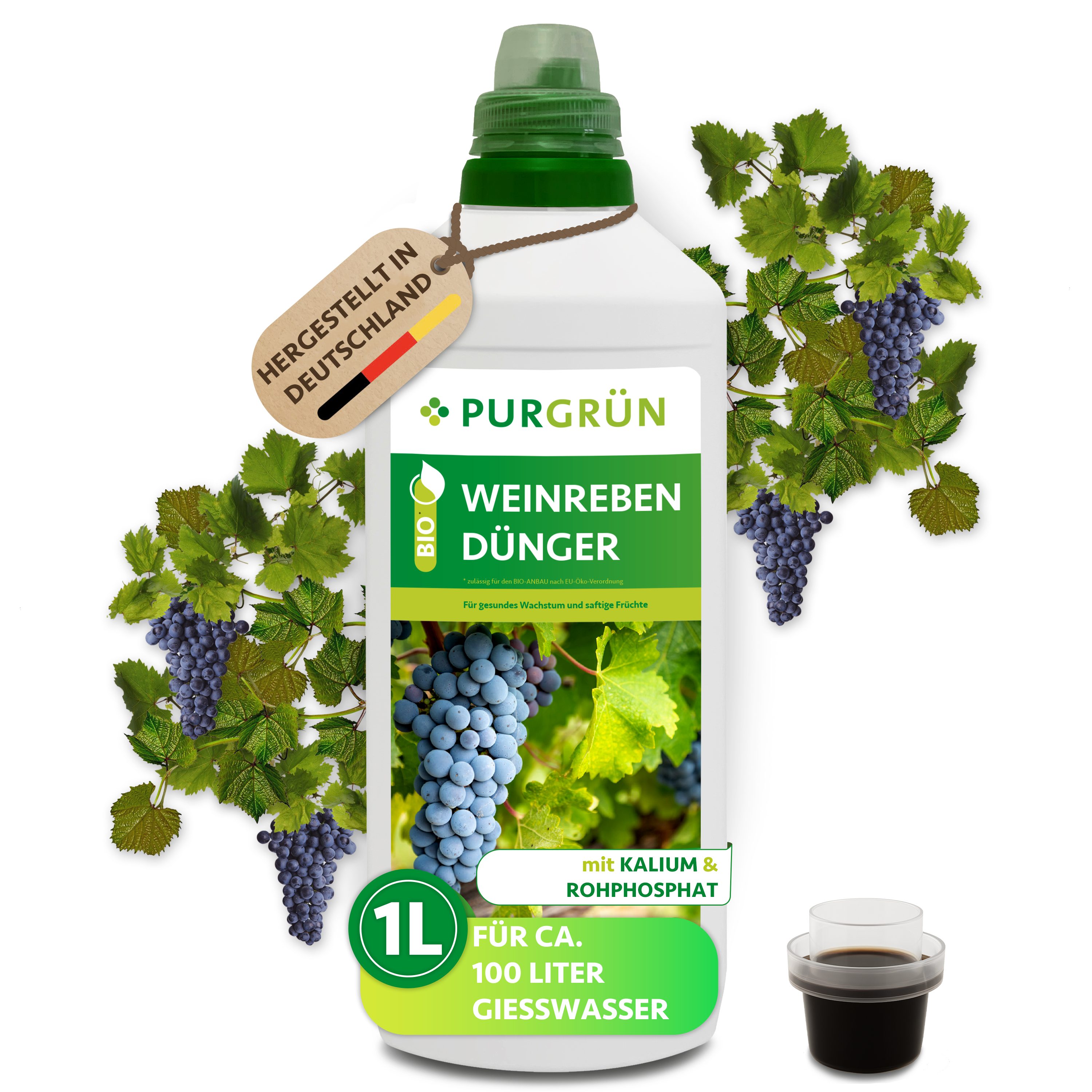 Purgrün Obstdünger Bio Weinreben Dünger, NPK 3+2+6, Kalium, 1 Liter, Flüssigdünger, 1-St., 1 Liter