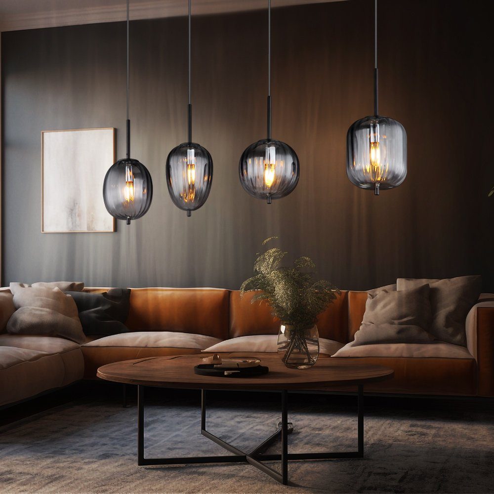 GLOBO LIGHTING Pendelleuchte, Leuchtmittel nicht inklusive, Hängeleuchte Decken Pendelleuchte Metall Rauchglas Kugel 4 flammig
