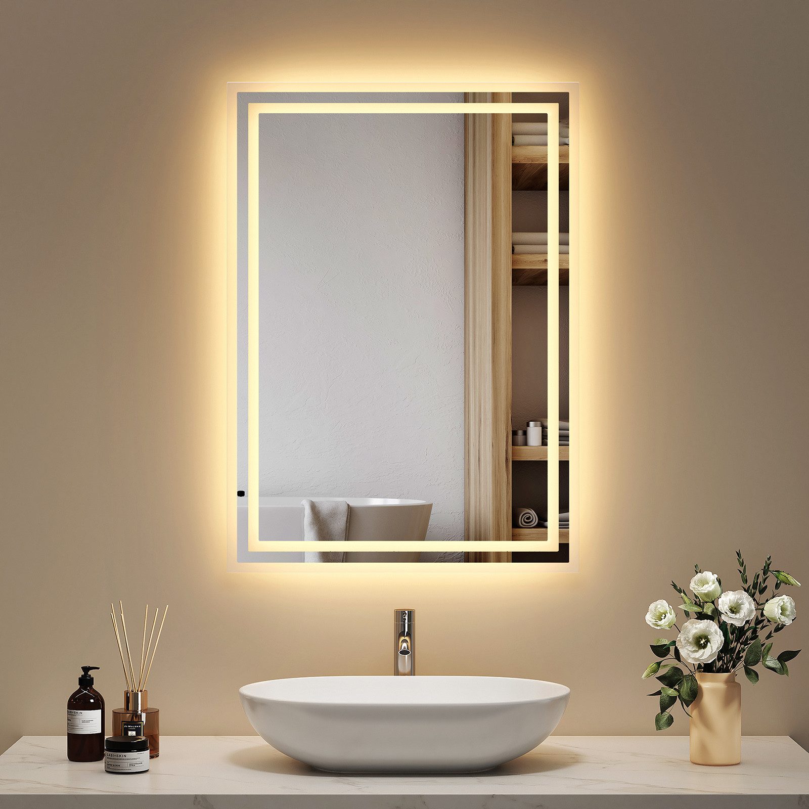 EMKE Badspiegel mit Wand/Touch Schalter LED günstig online kaufen