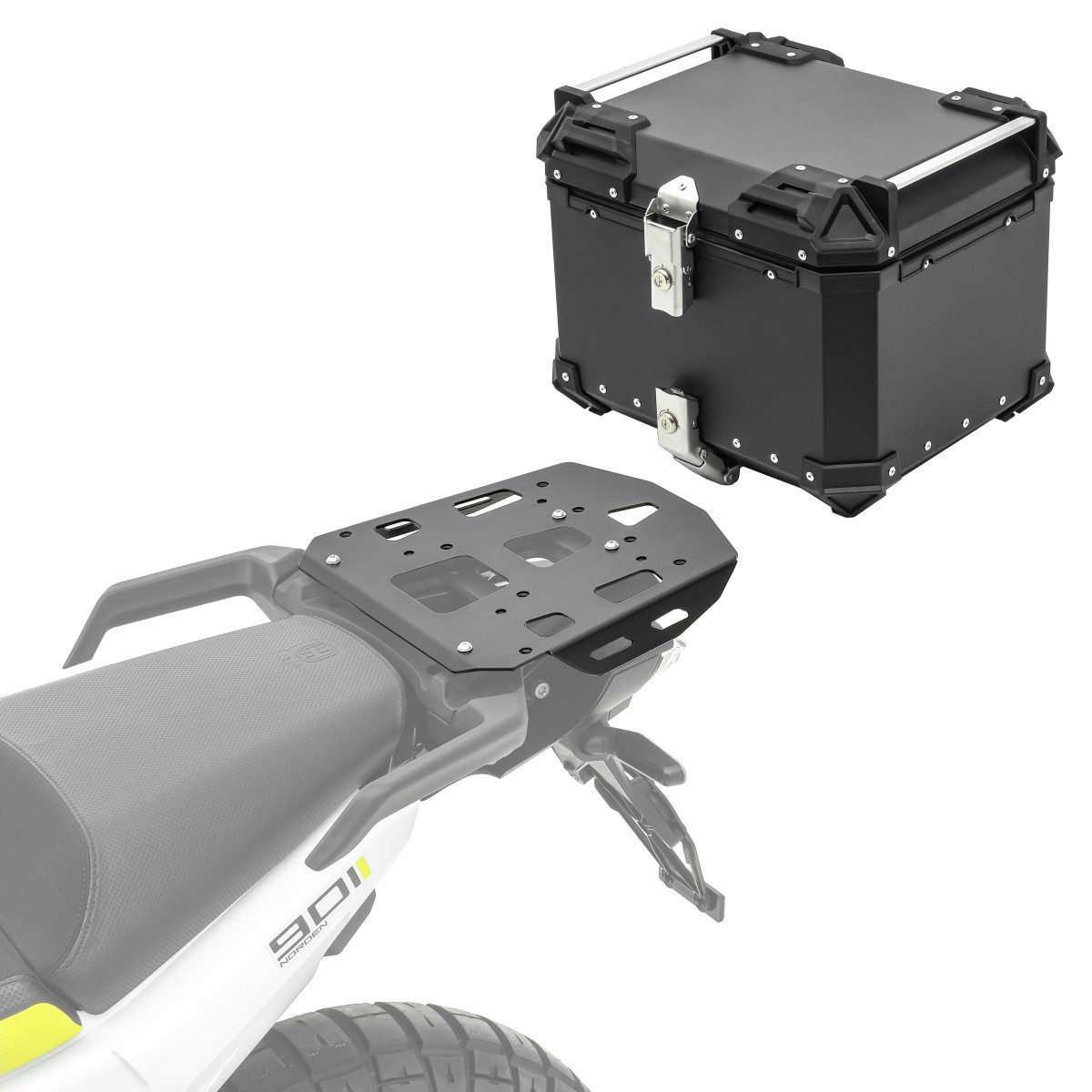 Bagtecs Topcase Set Alu Topcase + Träger für Husqvarna Norden 901 21-26 # XB45 schwarz