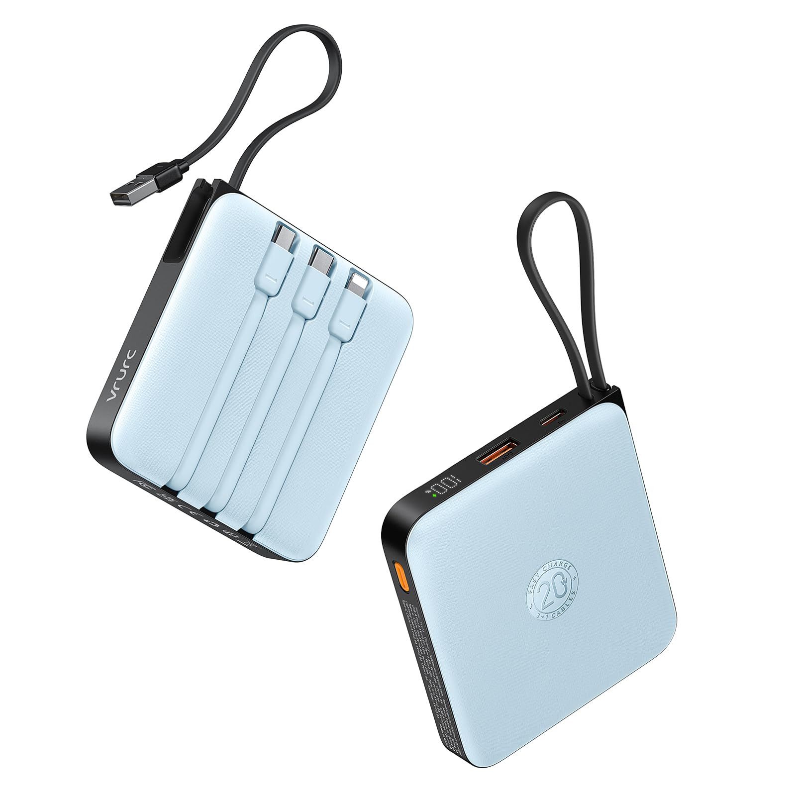 VRURC 20000 mAh Kabel Klein USB C 22.5W QC3.0 Schnelles Aufladen Tragbares Powerbank 20000 mAh (1 St), Ladegerät Externe Handyakkus Klein Aber Stark mit LED-Anzeige- Android
