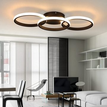 Nettlife LED Deckenleuchte Wohnzimmer Schwarz Deckenlampe Modern mit 3 Metall Ringe 3000K, LED fest integriert, warmweiß, Schlafzimmer Küche Flur