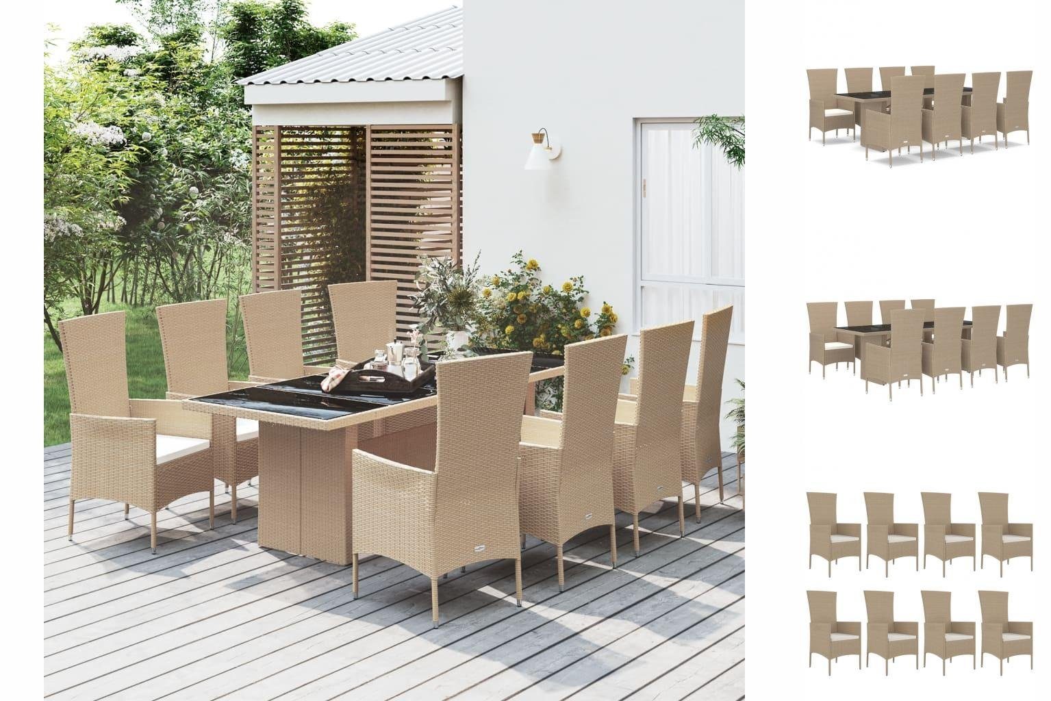 vidaXL Gartenstuhl 9-tlg Garten-Essgruppe mit Kissen Beige Poly Rattan | Stühle