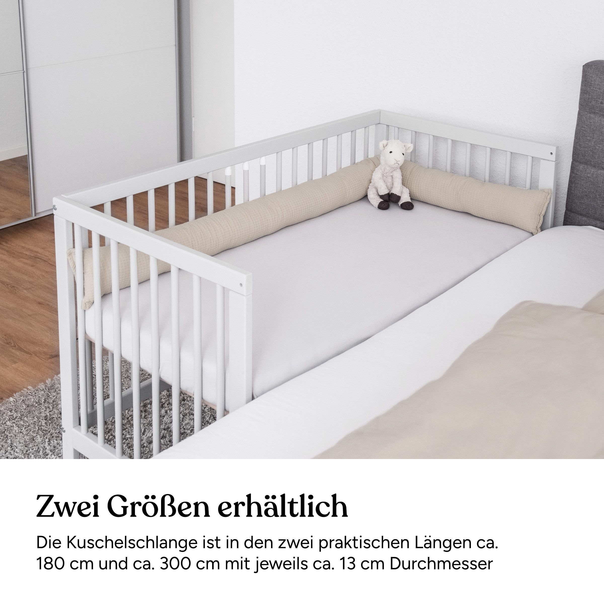 Ehrenkind Nestchenschlange Bettschlange aus 100% Bio-Baumwolle, Schutz und Geborgenheit, (Kuschelschlange, Bettumrandung Babybett), Bettschlange Baby