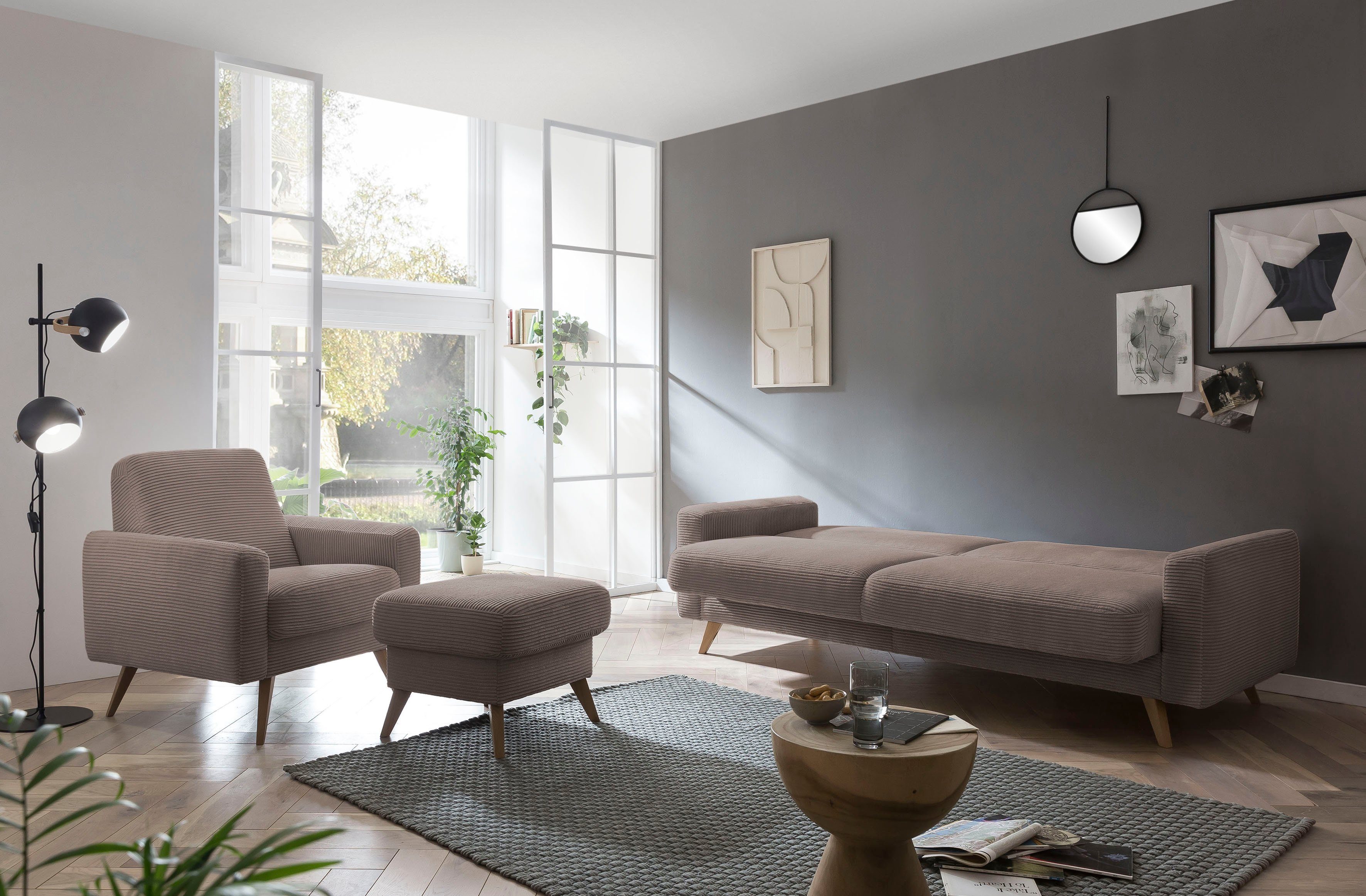 exxpo - sofa fashion Inklusive 3-Sitzer Bettfunktion und Samso, Bettkasten cappucino