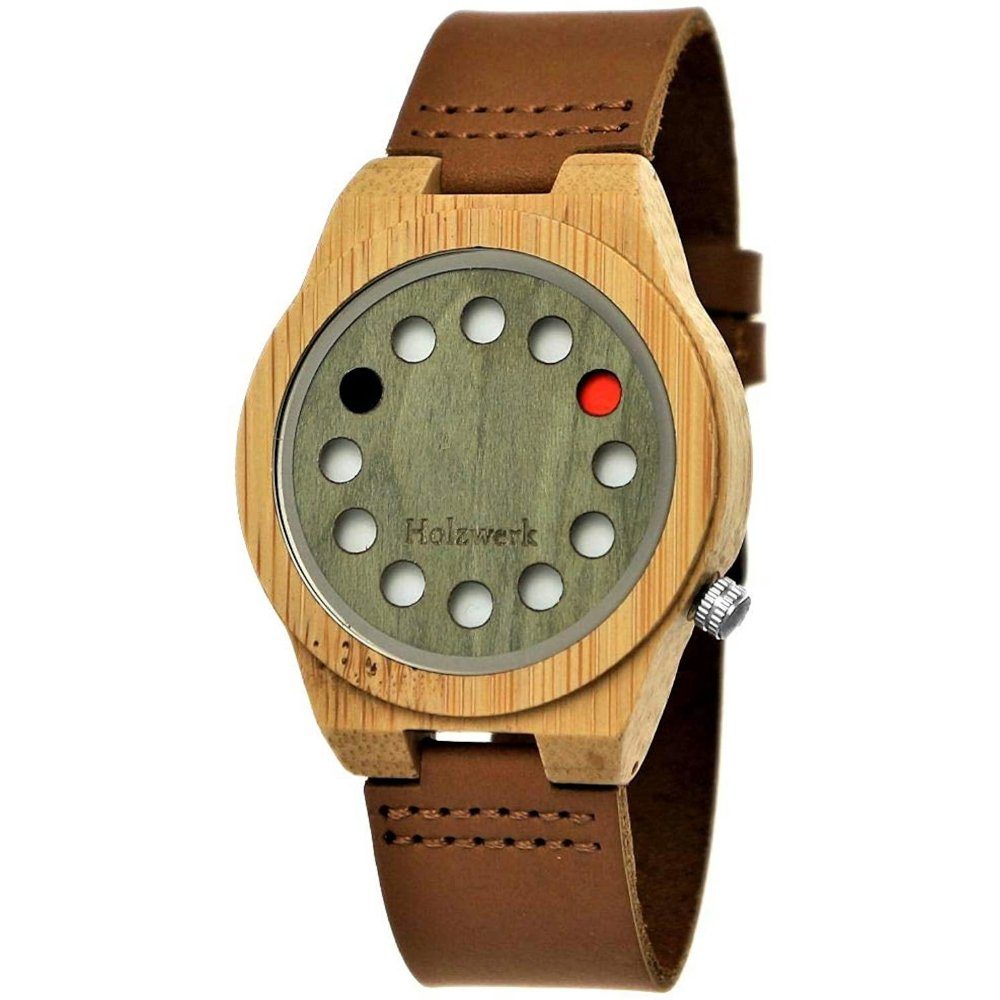 Holzwerk Quarzuhr EIFEL Damen und Herren Leder & Holz Armband Uhr in braun & grün