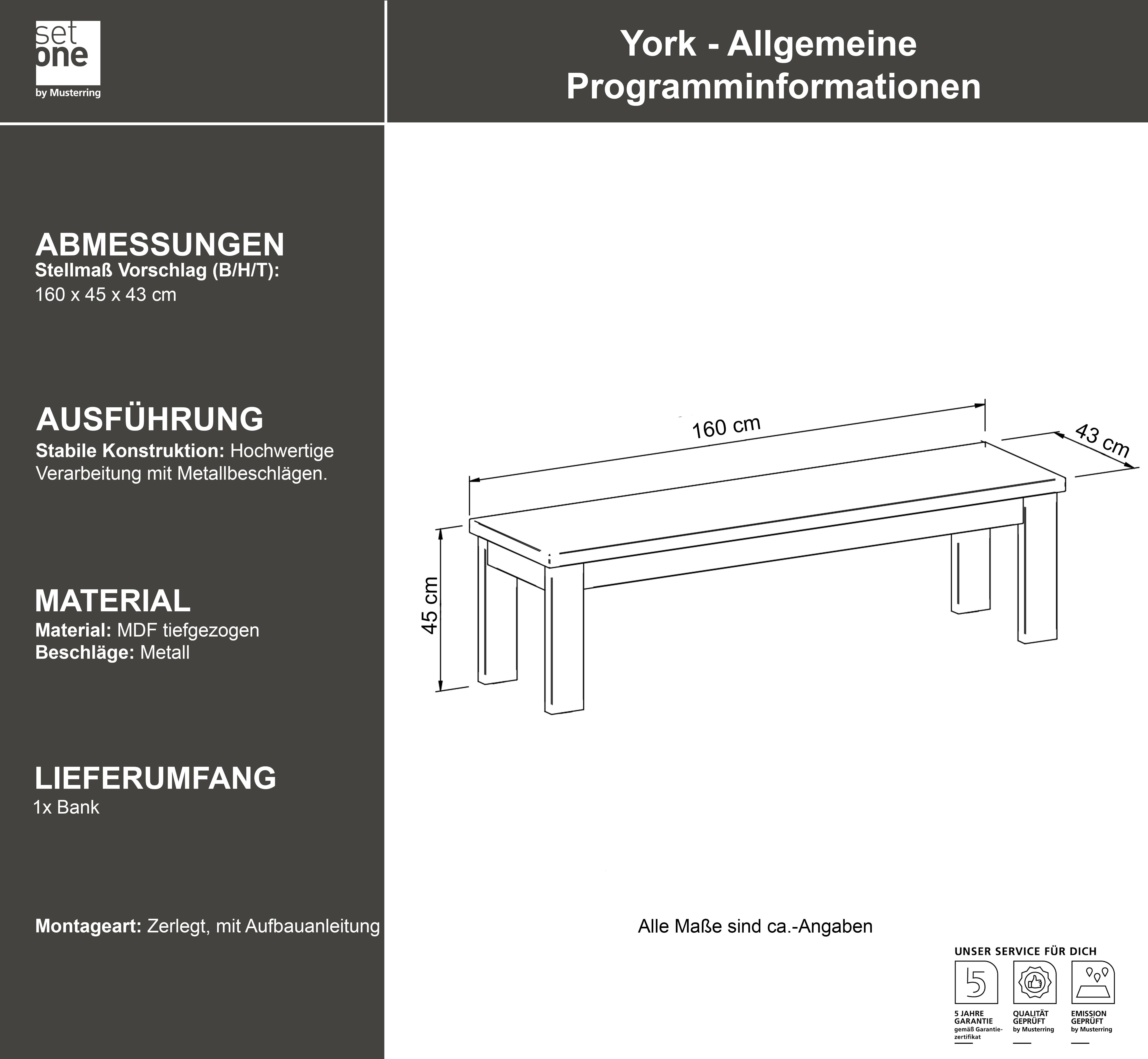 set one by Musterring Sitzbank York, Typ 61, in 3 Farbvarianten, Landhausstil, Breite 160 cm