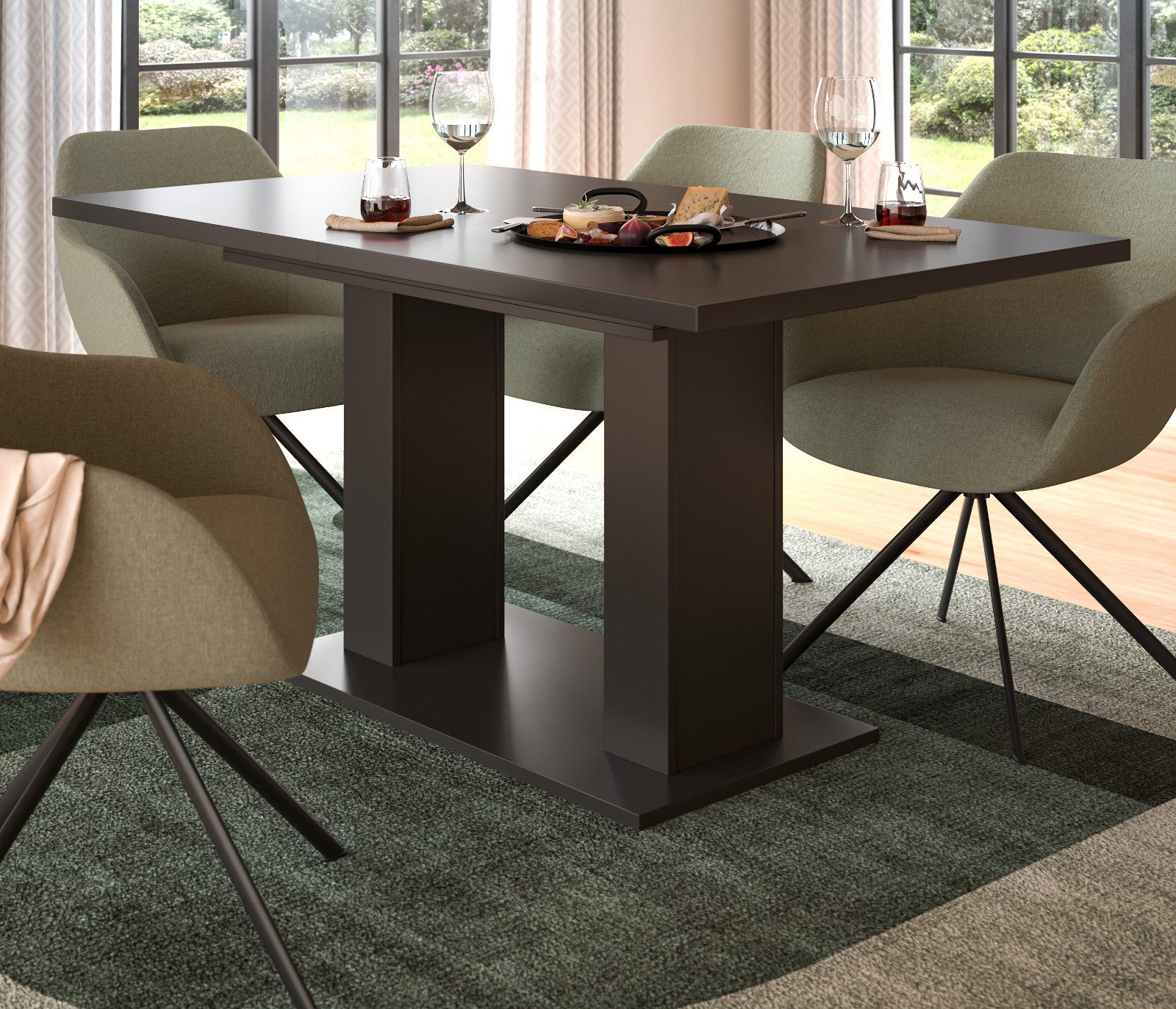 Inn.Furn Säulen-Esstisch Home-X (Esszimmer Tisch in grau, ausziehbar 150 - 190 cm), für bis zu 8 Personen