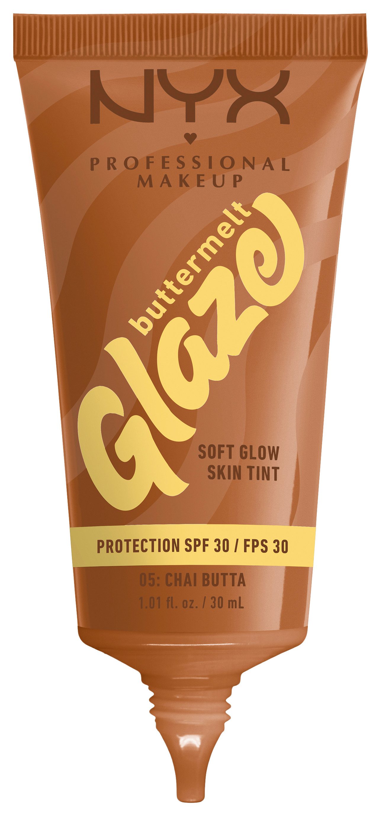 NYX Foundation NYX Professional Makeup Buttermelt Glaze Foundation LSF 30, Pflegend, spendet Feuchtigkeit, ohne Rückstände und öliges Finish.