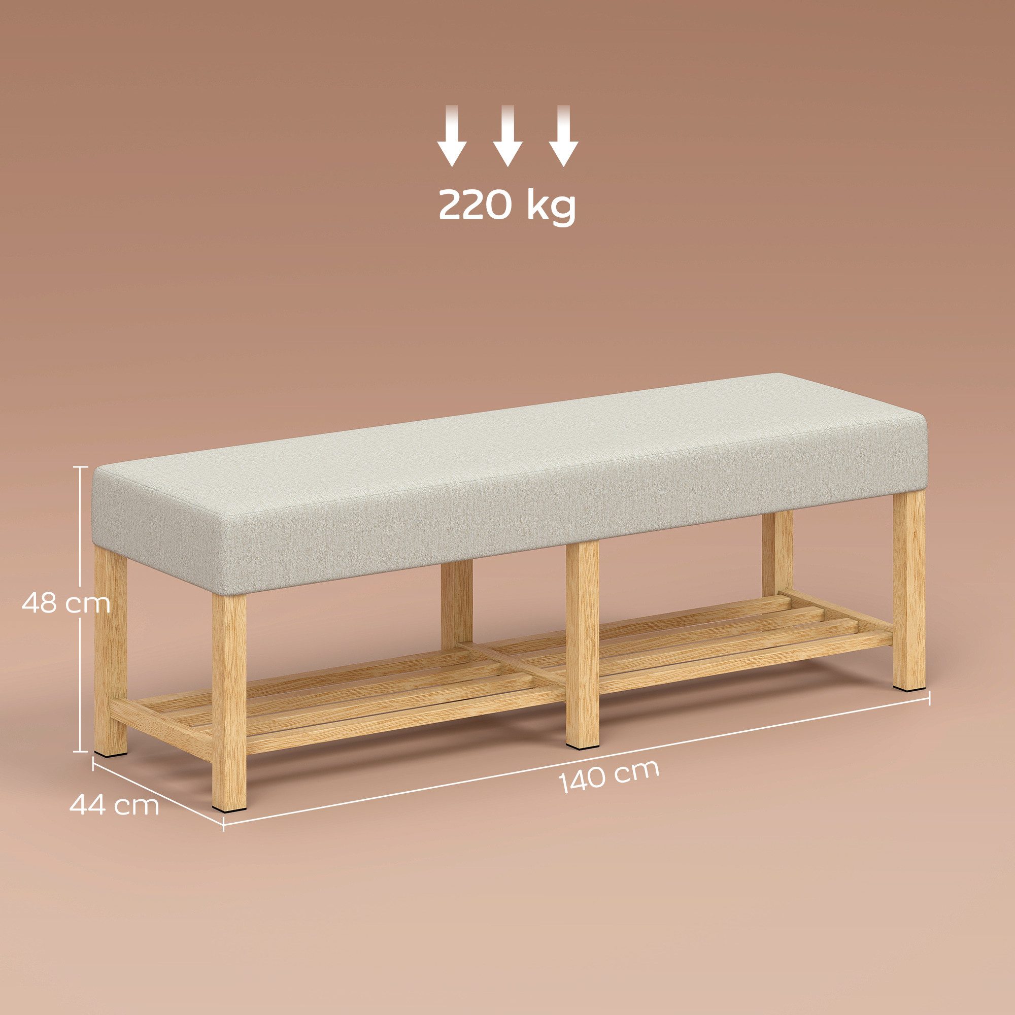 HOMCOM Schuhbank Schuhregal Sitzbank mit Sitzfläche für Wohnzimmer, Flur Cremeweiß (Flurbank, 1-St., inkl. Sitzkissen), Bank aus Massivholz mit Stauraum