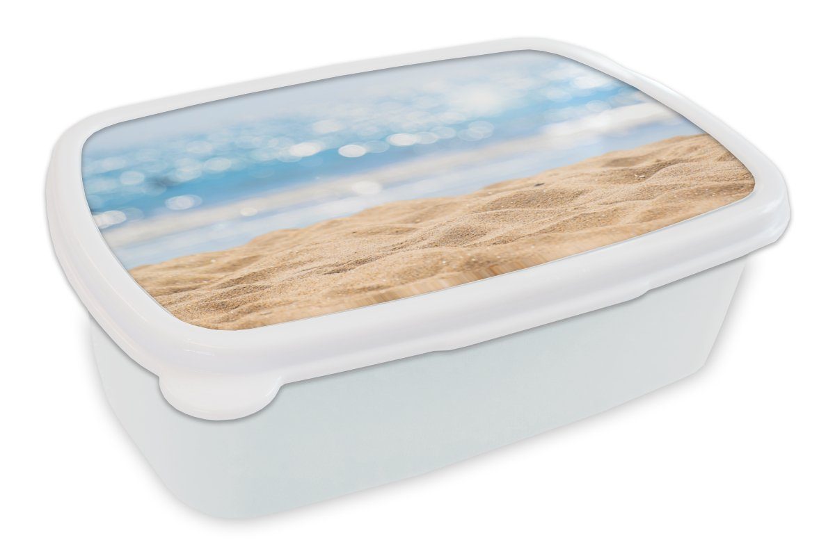 MuchoWow Lunchbox Strand - Meer - Sand, Kunststoff, (2-tlg), Brotbox für Kinder und Erwachsene, Brotdose, für Jungs und Mädchen weiß