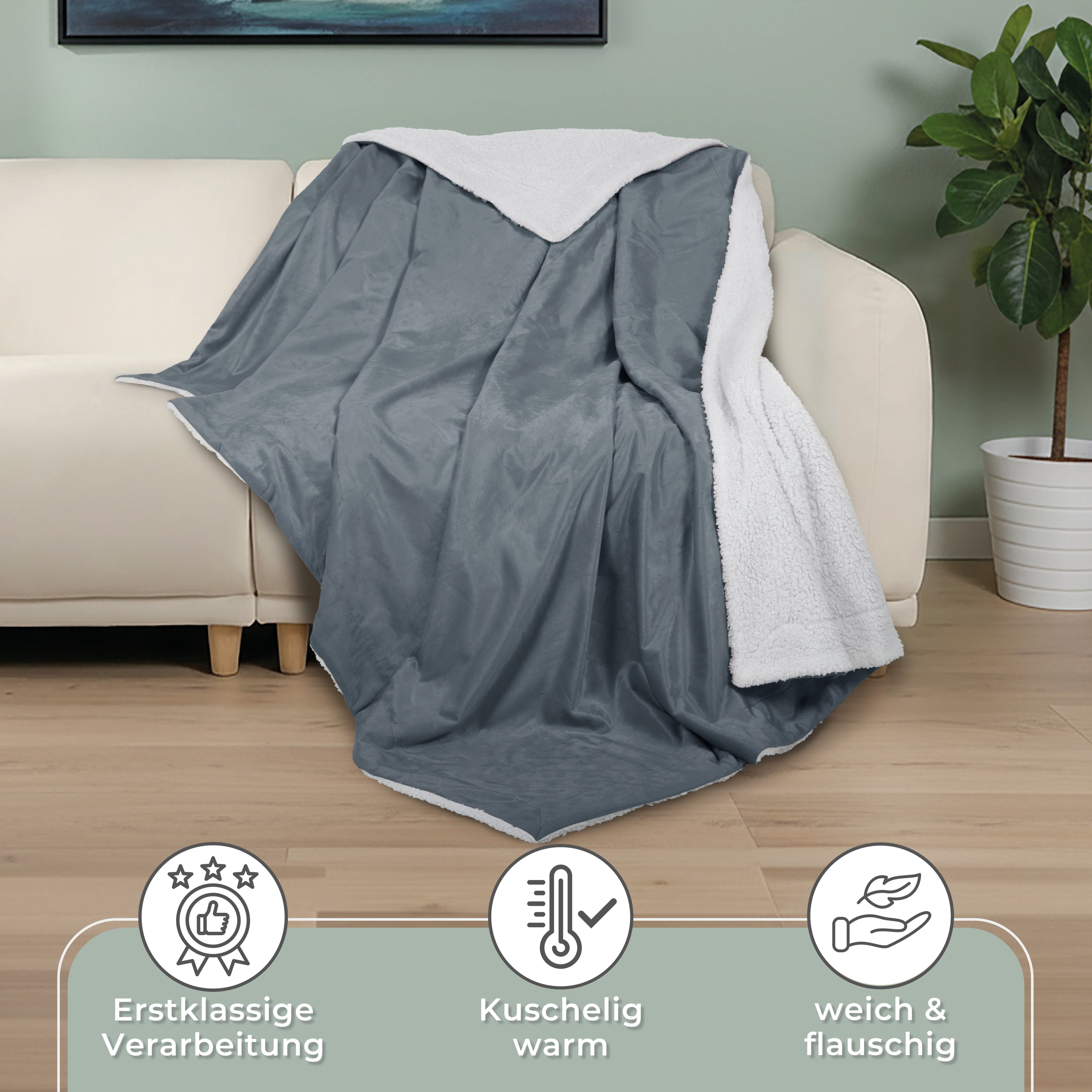 Wohndecke in Lammfell-Optik Kuscheldecke weich & flauschig - Sherpa Fleecedecke, Gräfenstayn, Warme Wolldecke & Sofaüberwurf Tagesdecke für Couch & Sofa