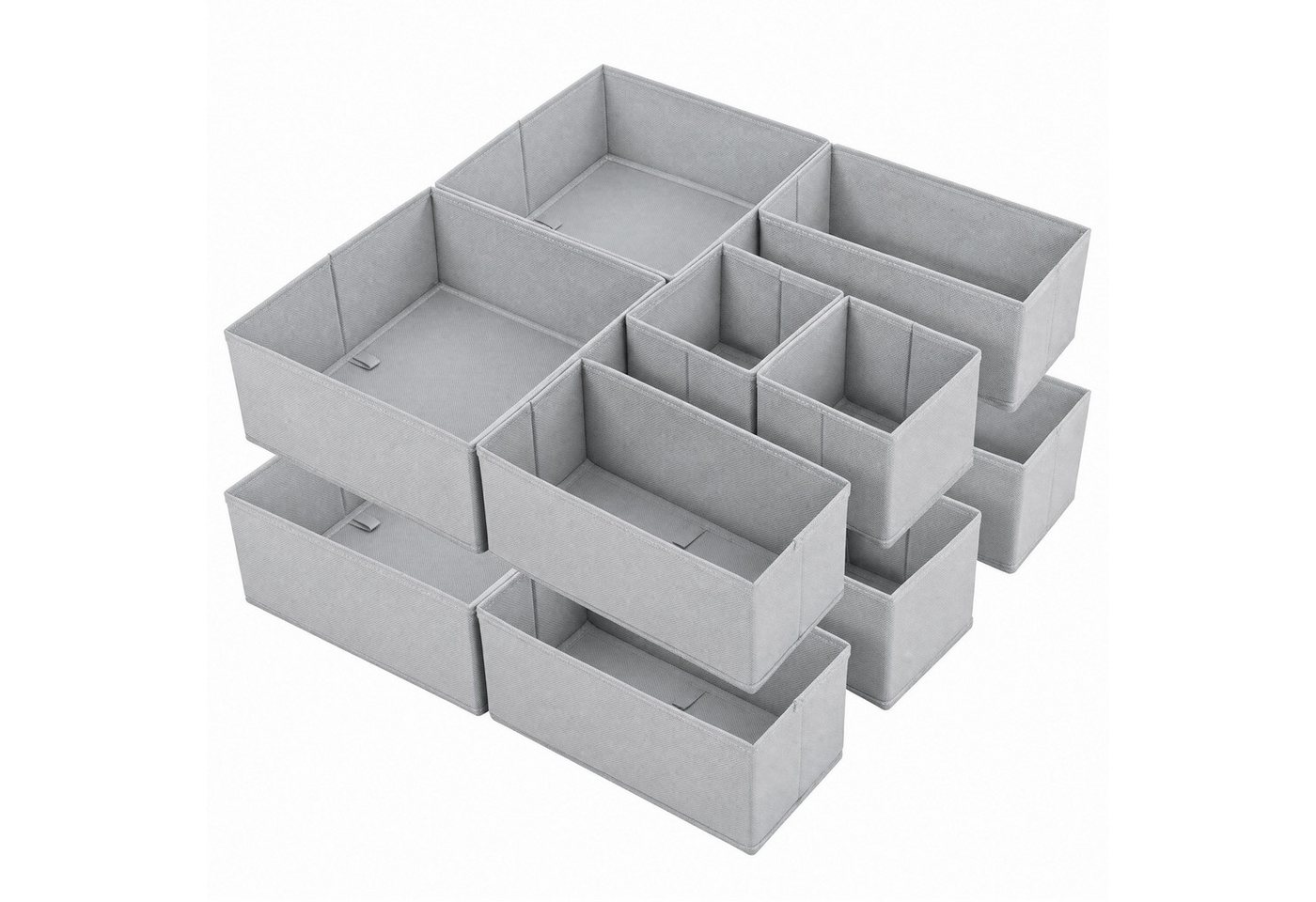 Sekey Aufbewahrungsbox Aufbewahrungsboxen Set us Vliesstoff Faltbare Stoffboxen Organizer (12 St), Hellgrau S (28×28×13×4, 14×28×13×4, 14×14×13×4) – für Schubladen