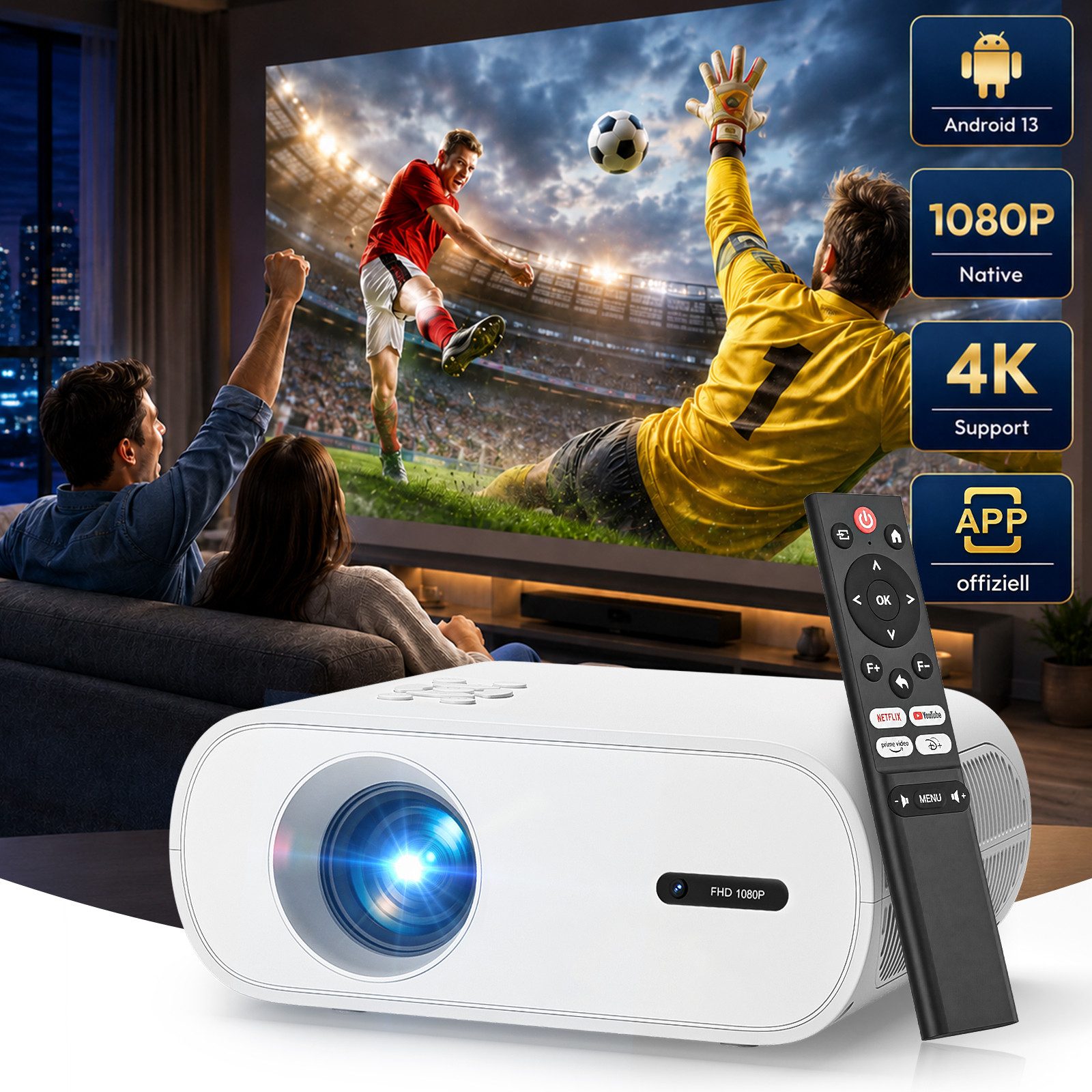 ZOOMCAT 2026 Neuer Mini Beamer 4K mit Offiziell Netflix 1080P WiFi 6 Bluetooth Beamer (3840x2160, 1920x1080 px, 500 ANSI, Elektrische Fokussierung, Auto Trapezkorrektur)