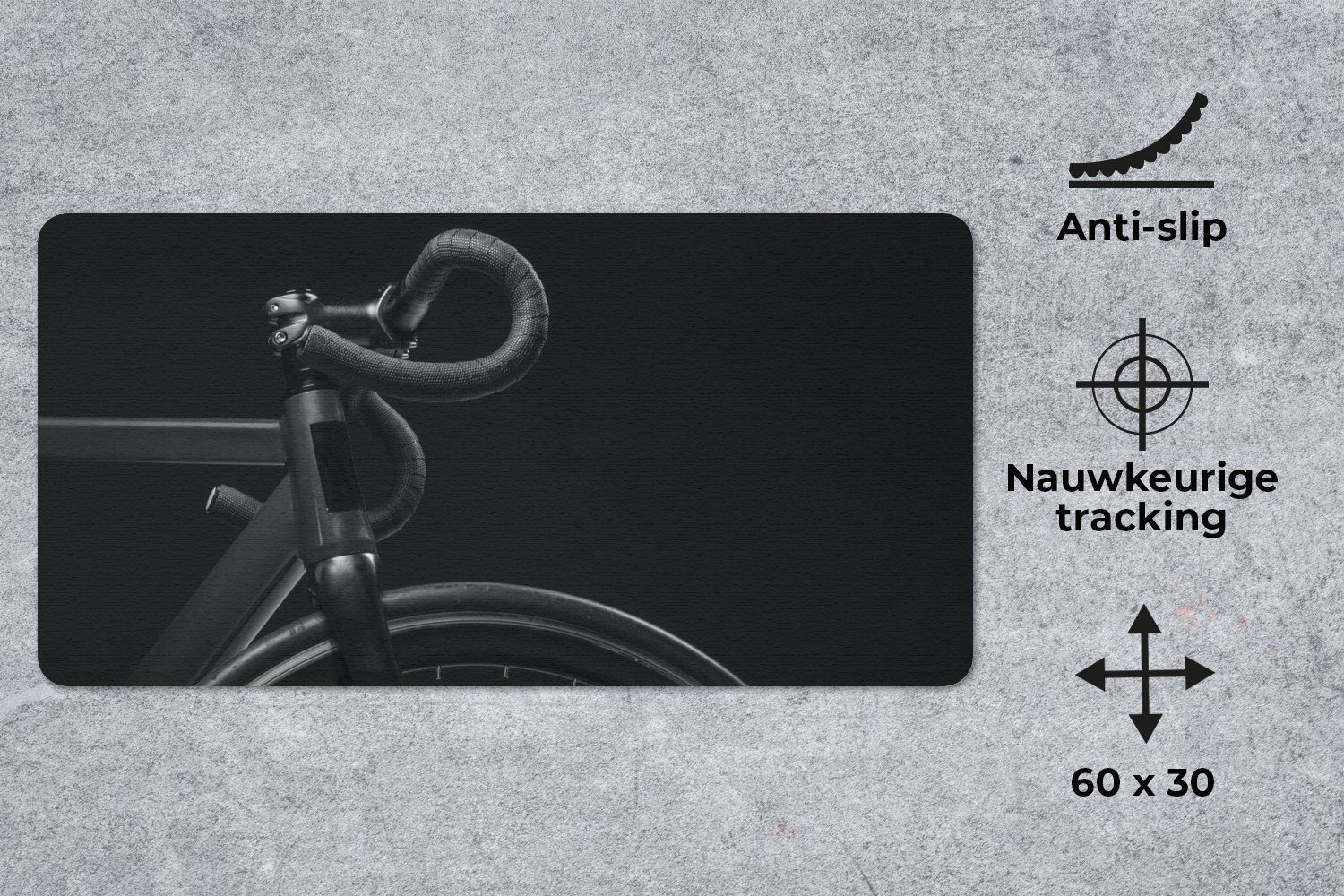 MuchoWow Mauspad Fahrrad - Lenker - Schwarz - Weiß (1-St), Mousepad mit Rutschfester Unterseite, Mausunterlage, Gaming, 60x30 cm