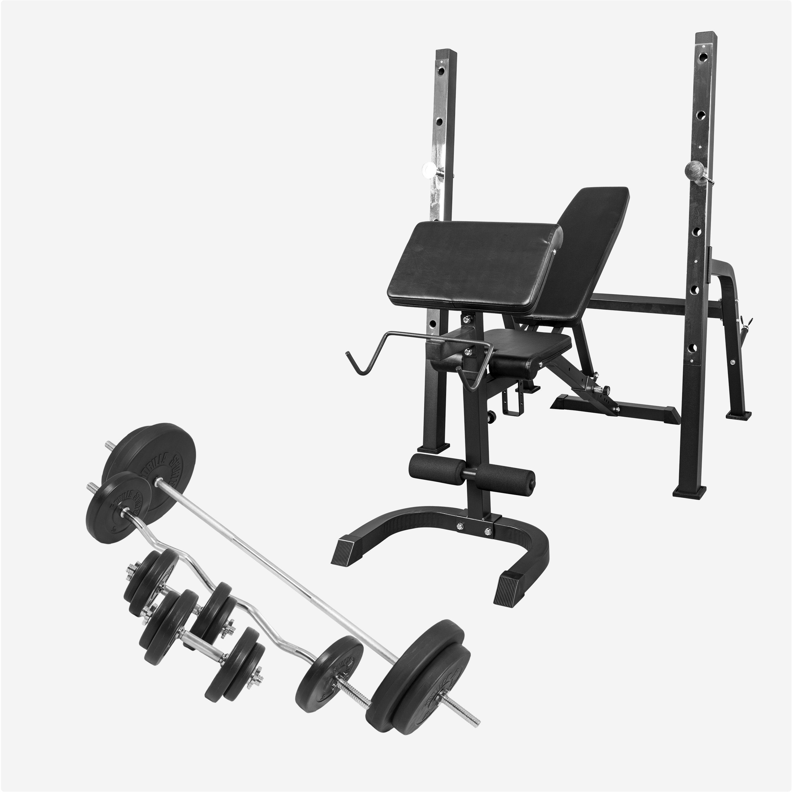 GORILLA SPORTS Hantelbank Hantelbank mit separater Ablage inkl. Langhantelset 100 kg, (19-tlg)