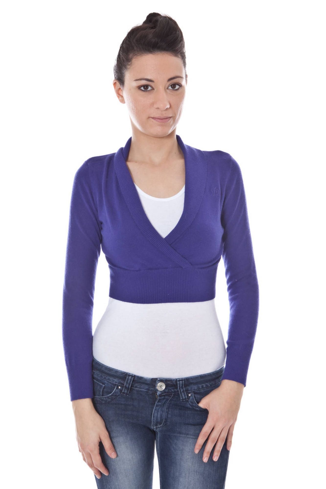 Datch Strickpullover Elegantes Langarm-Schultertuch Damen Lila mit V-Ausschnitt