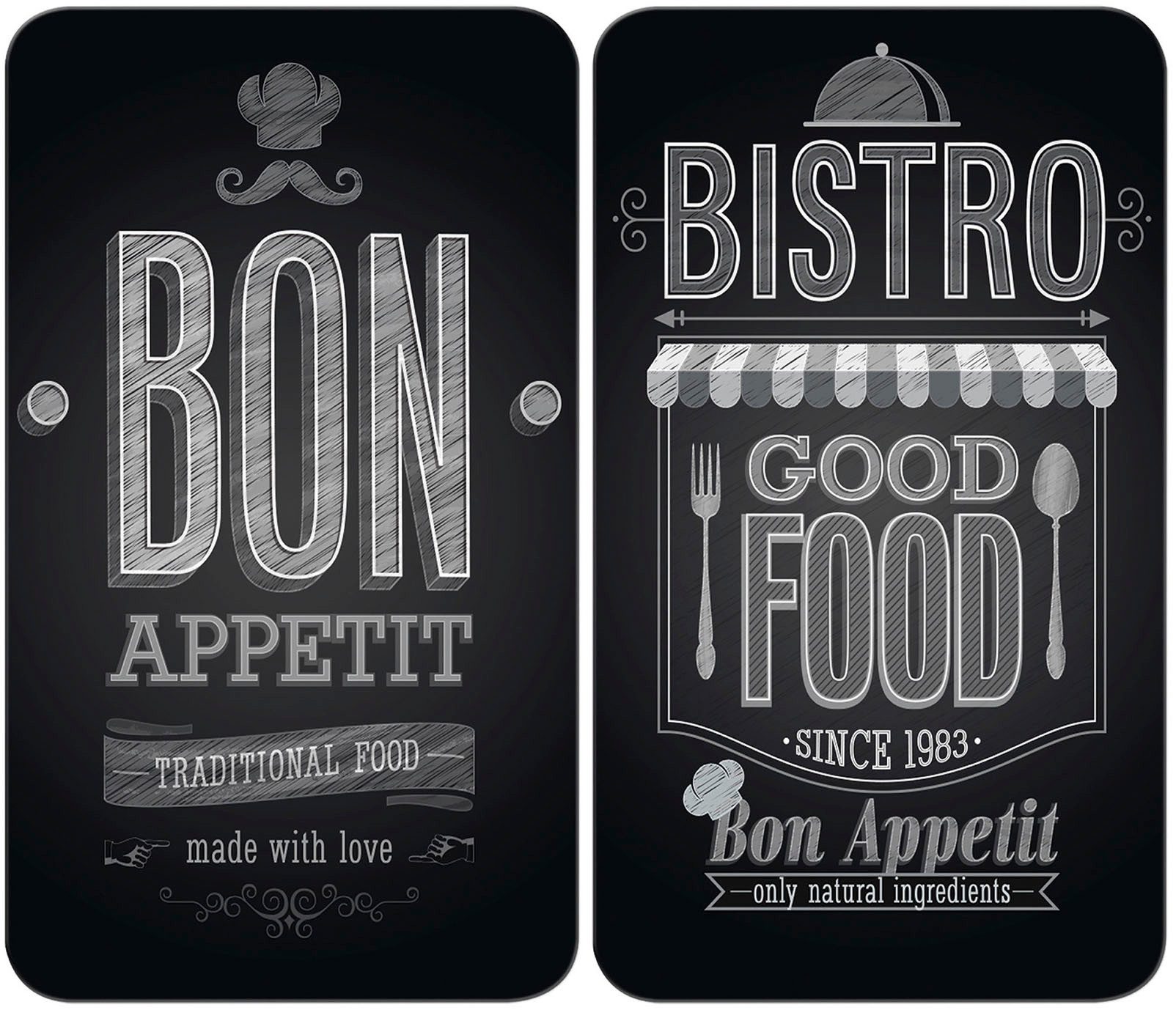 WENKO Herd-Abdeckplatte Universal Modell Bon Appetit, Glas, (Set, 2 tlg), Herdabdeckung für alle Herdarten, kratzfest, mit rutschfesten Füßen