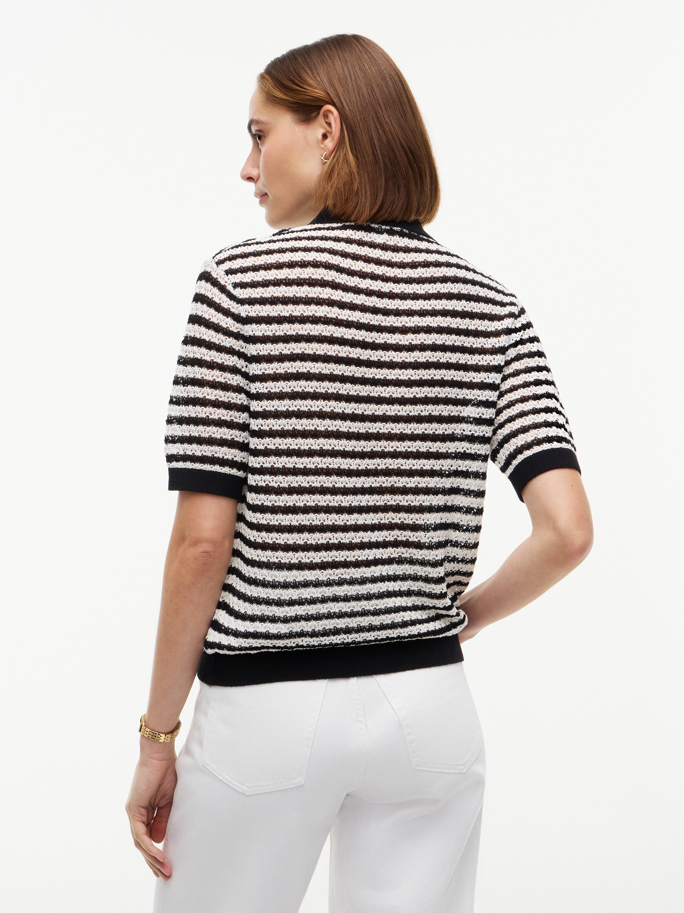 Tommy Hilfiger Polokragenpullover POINTELLE V-NK POLO SS Baumwollmischung, Polokragen – Bild 3 von 5