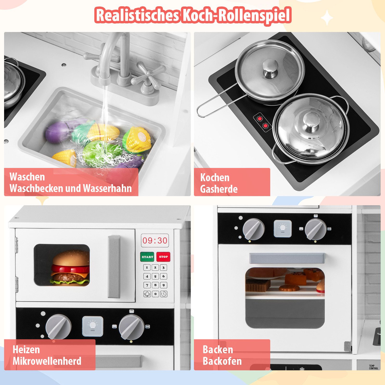COSTWAY Spielküche, Kinderküche Holz mit Licht und Sound günstig online kaufen