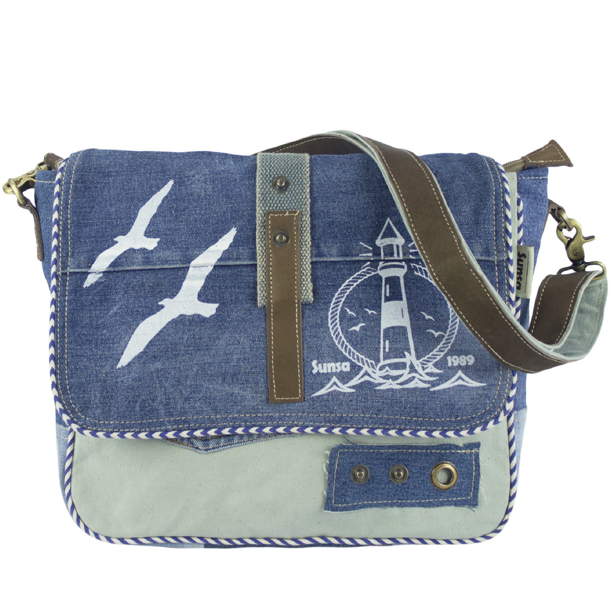 Messenger Maritim Crossbody Sunsa Canvas. recycelte Tasche. Bag Jeans und aus Beige Aus für Materialien Bag Meerliebhaber, recycelten Umhängetasche