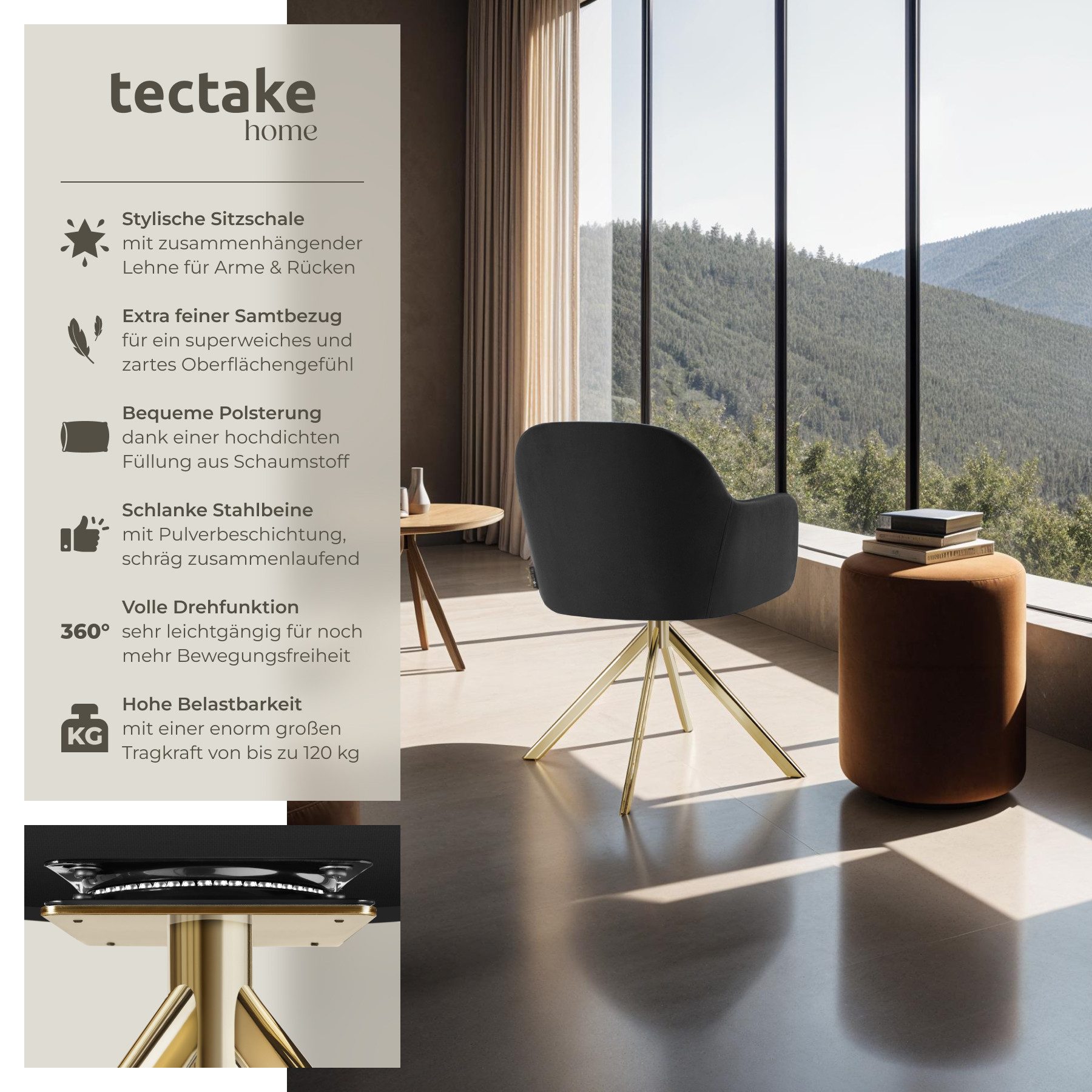 tectake Esszimmerstuhl Samt-Drehstuhl Lona mit dicker Polsterung (Set, 2 St günstig online kaufen