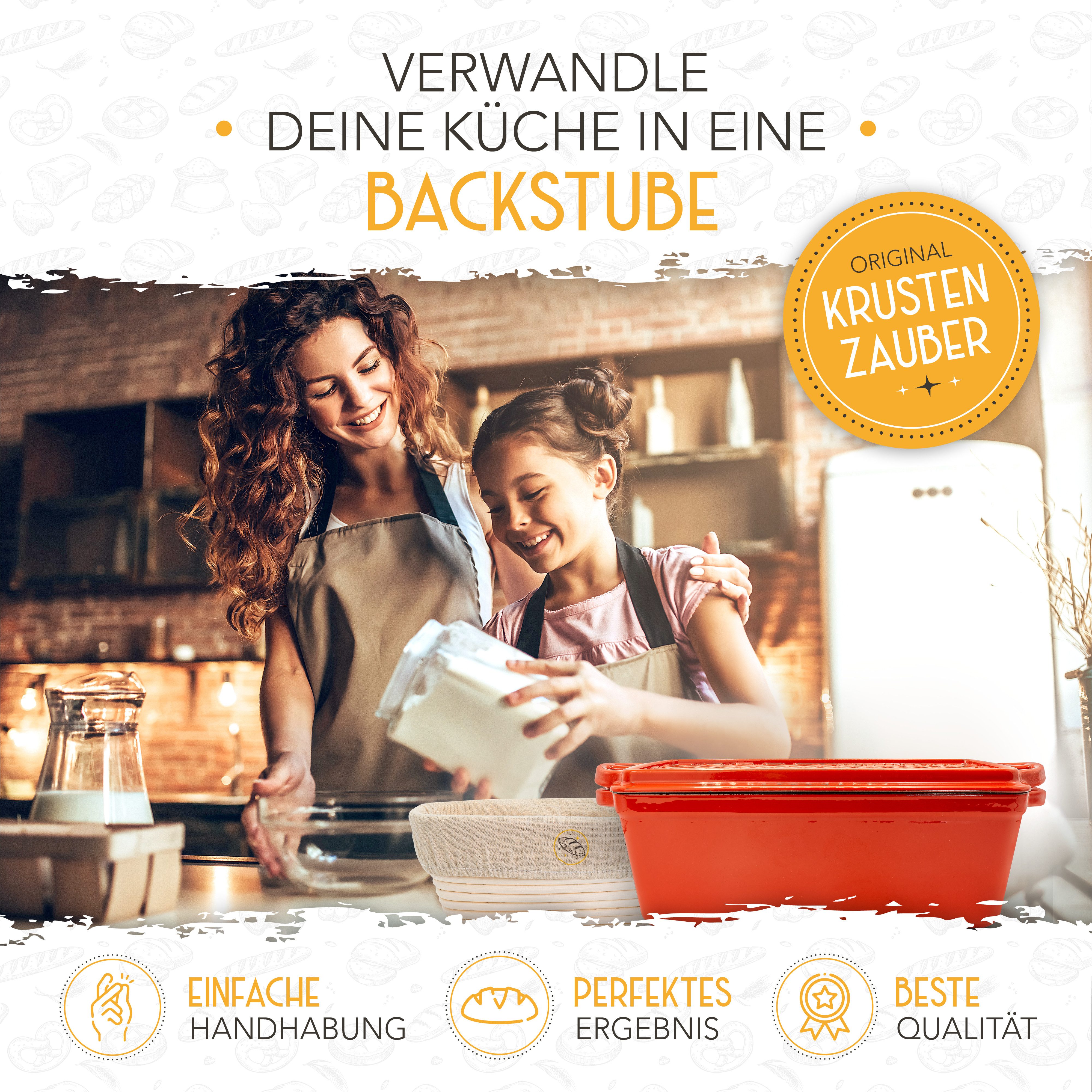 Krustenzauber Brotbackform Brotbackform Gusseisen Topf Brot Backen [inkl. Gärkorb]